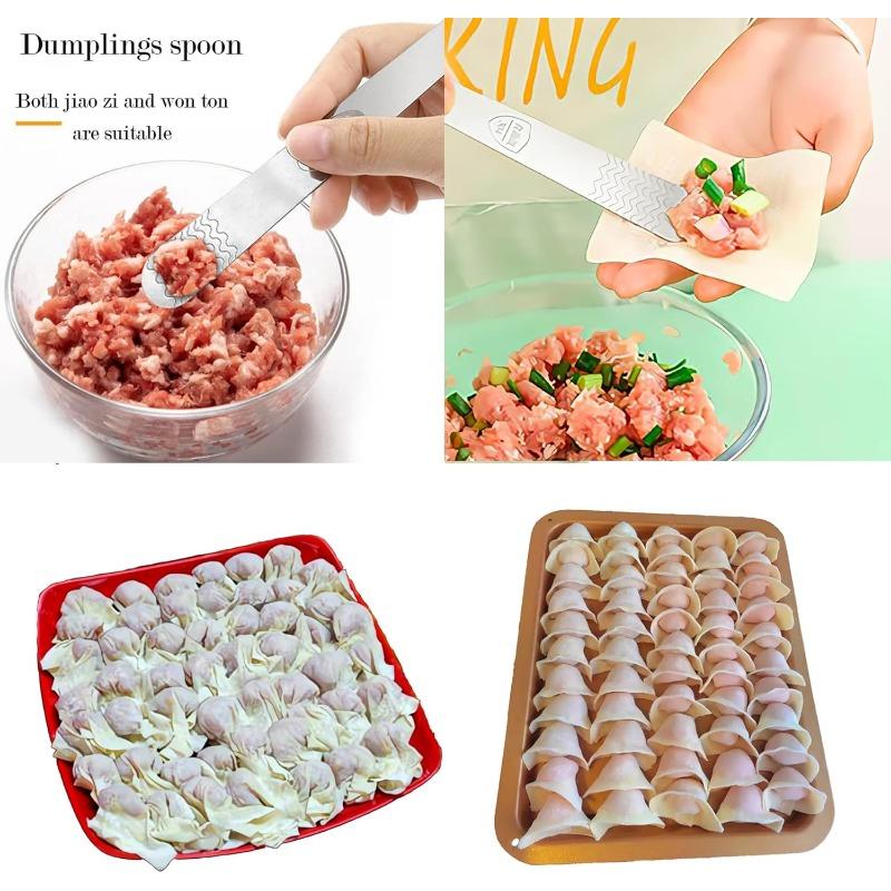 1/2Pcs 304 Stainless Steel Dumpling Filling Spoon Anti-Slip Wave Pattern Stuffing Scoop Household Bun Wonton Filler Mixing Tool