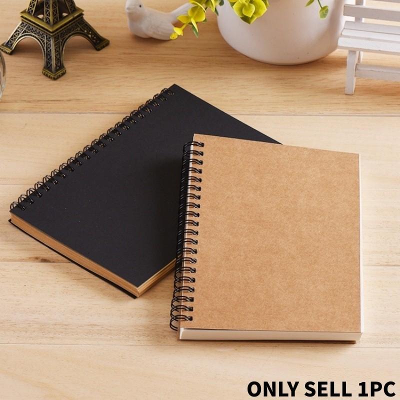 A5 12×18cm Blank Inner Page Spiral Notebook Writing Notebook 4 Styles Kraft/Black Cover Plain Drawing Book Office Notepad Children Graffiti Diary School Sketch Stationery