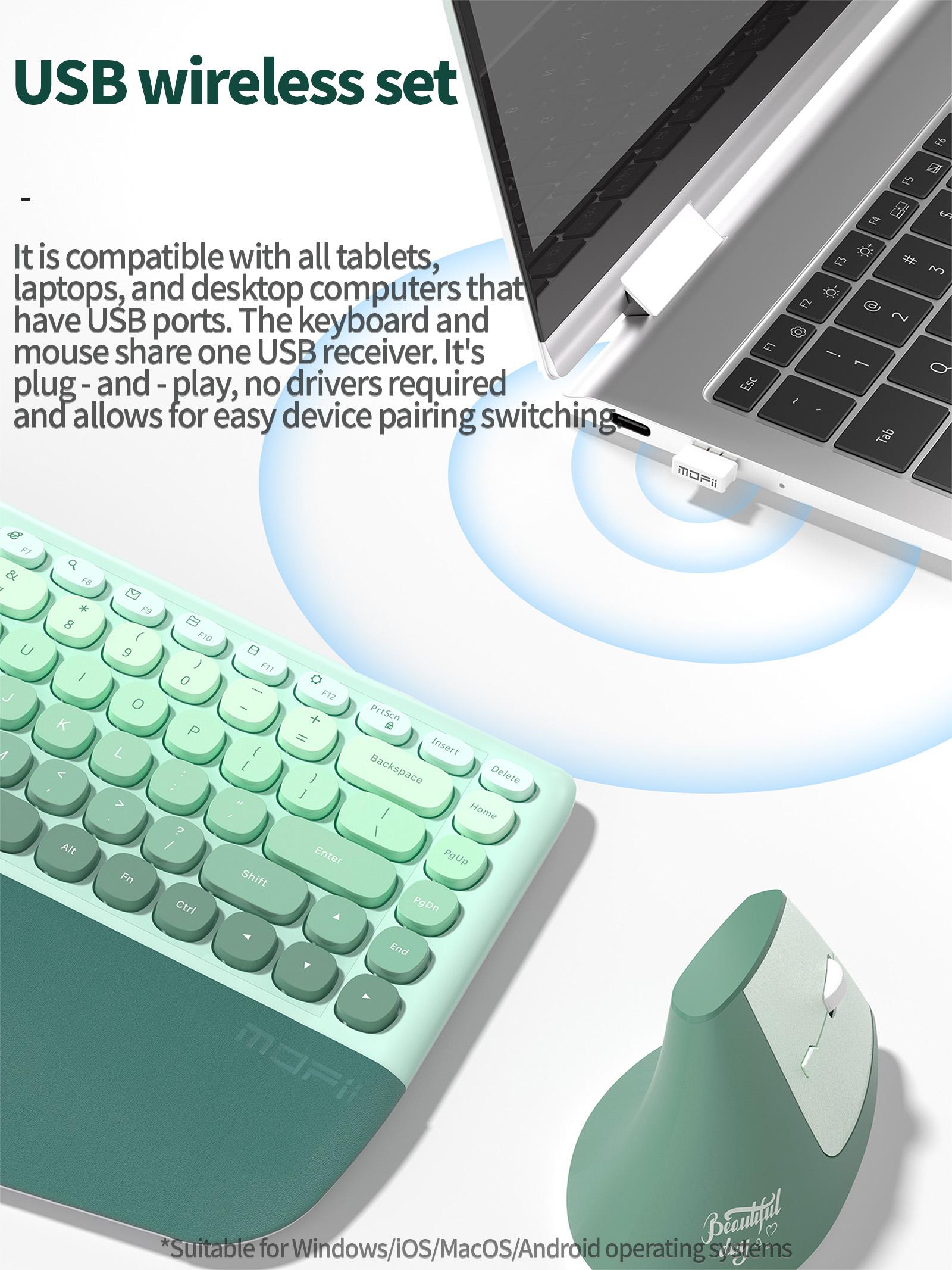 MOFii 1 Set BOMI Wireless Keyboard and Mouse Combo, Gray-White Ergonomic, Split Wrist-Rest Keyboard + Vertical Mouse, Anti-Carpal Tunnel for Office, No Numeric Keypad, Compatible with Laptop & Desktop, US Qwerty (Battery Not Included)
