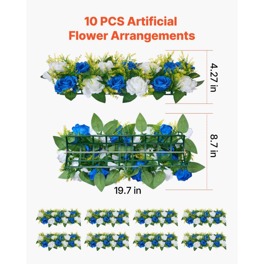VEVOR Flower Ball Arrangement Bouquet 10 PCS, 19.6x 8.6 Inch Artificial Flower Balls Wedding Table Centerpieces, Faux Rose Arrangements for Wedding Centerpiece Home Decoration, Blue and White Roses