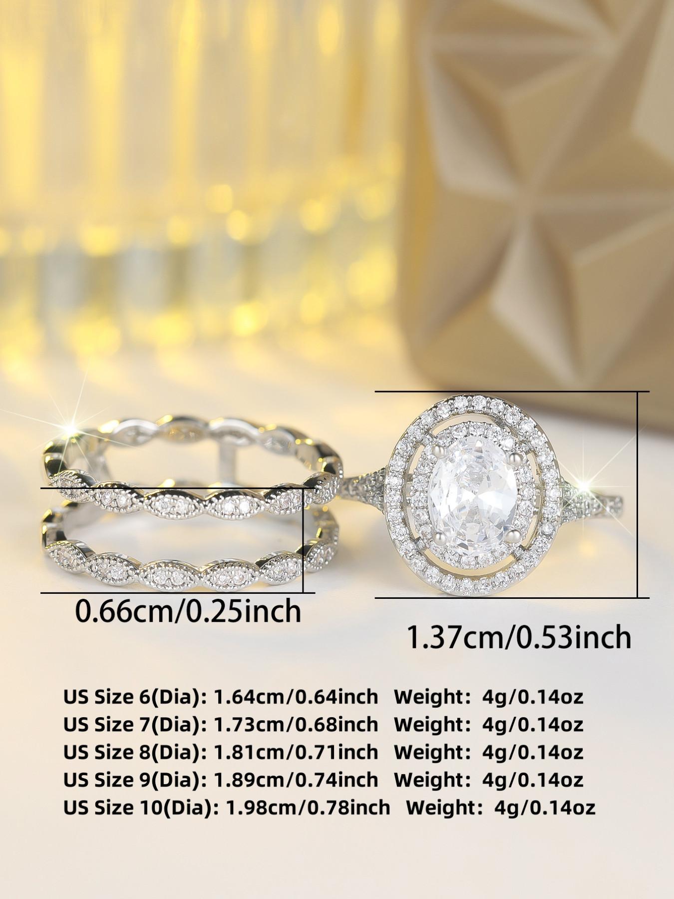 Super Large Shimmering Synthetic Oval Zircon Three-Piece Elegant Ring Set, Birthstone Engagement Ring, Luxurious Fashion Classic, Perfect for Weddings, Parties, Dates, Holidays