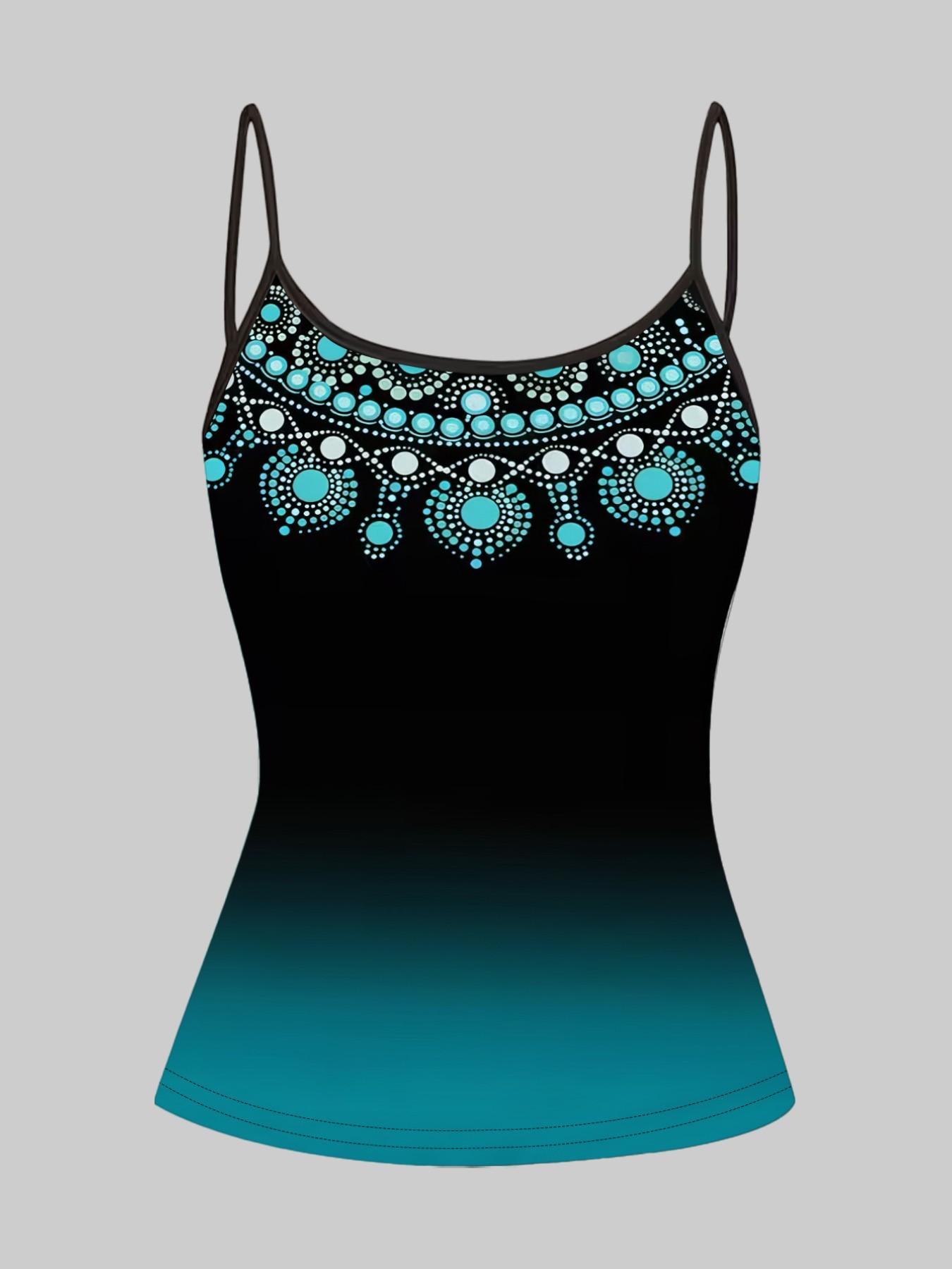 Lake Blue Floral Leopard Print Strappy Top, Summer Home Sleepwear Outerwear, Unique Slim Fit Shirt Set of Four Pieces