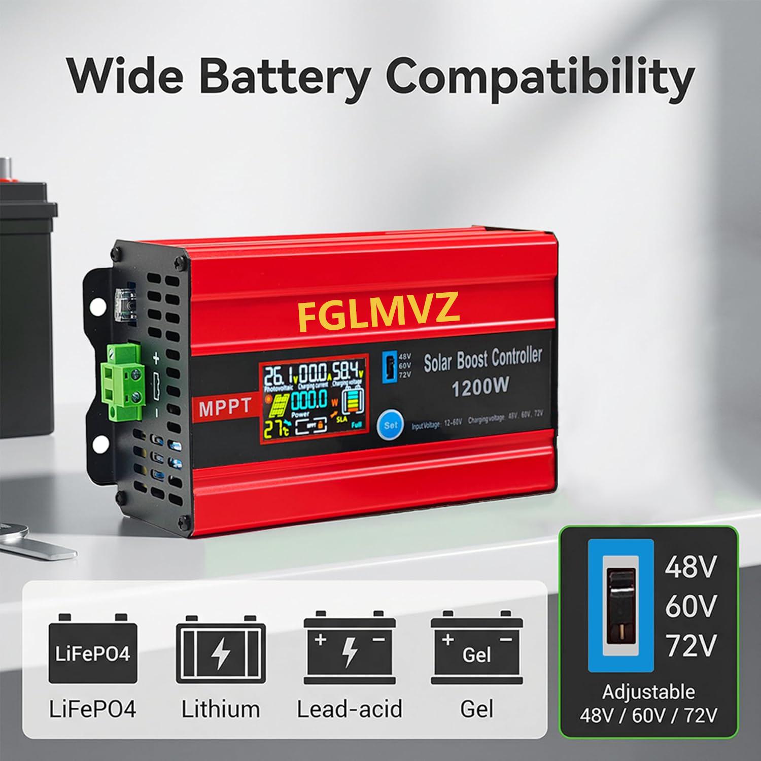 1200W Boost MPPT Solar Charge Controller - 12-60V Wide Voltage Input, 30A with LCD, 15A Max Output for LiFePO4/Lithium/Lead Acid Batteries, Solar Powered Charger for Golf Carts, Motorhome PV Systems