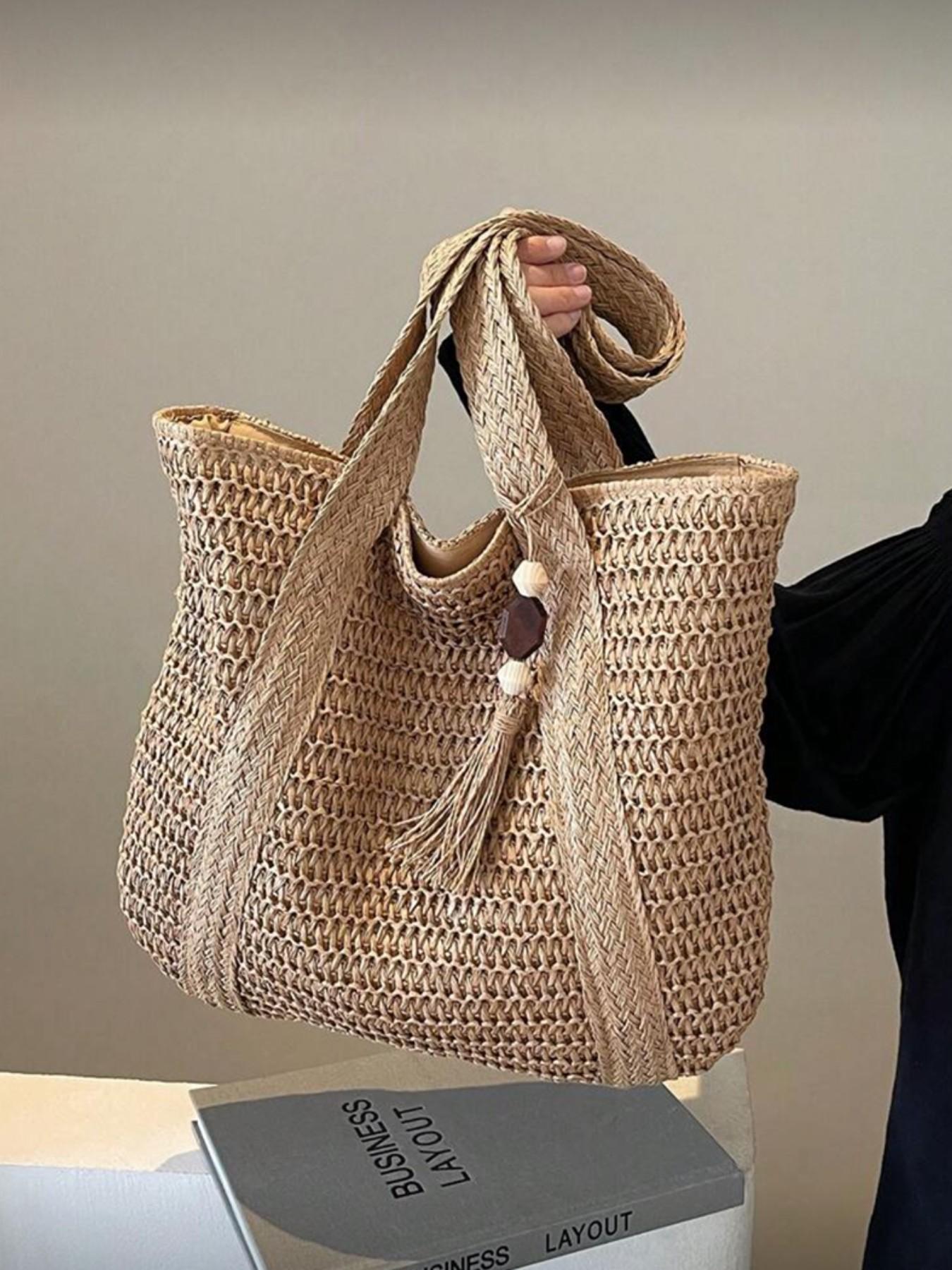 Stylish Multifunctional Tote Bag for Women, Bohemian Design with Tassel Pendant, Large Capacity Summer Beach Bag, Perfect for Vacation and Daily Use