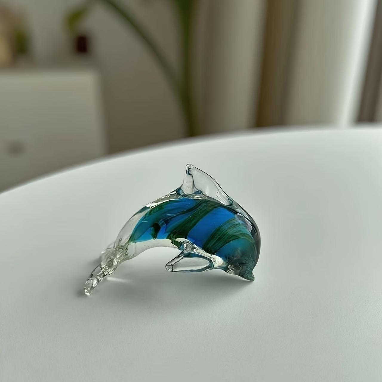 Handmade Blown Glass Dolphin Sculpture, Blue Gradient Glass Art, Luxury Style Home Decor, Unique Art Gift