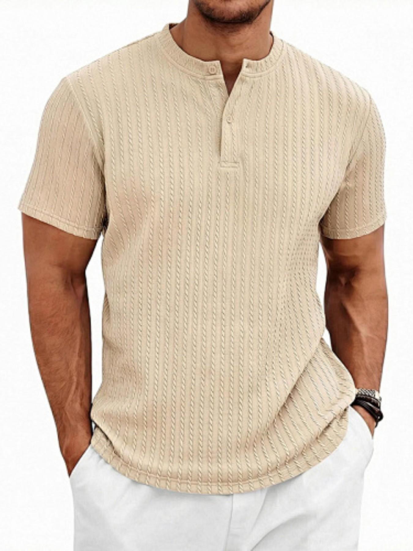 Men's summer Henry collar texture short sleeved shirt! Slimming and muscle enhancing, breathable and sweat free, suitable for commuting, home and vacation, suitable for plus size men with closed eyes