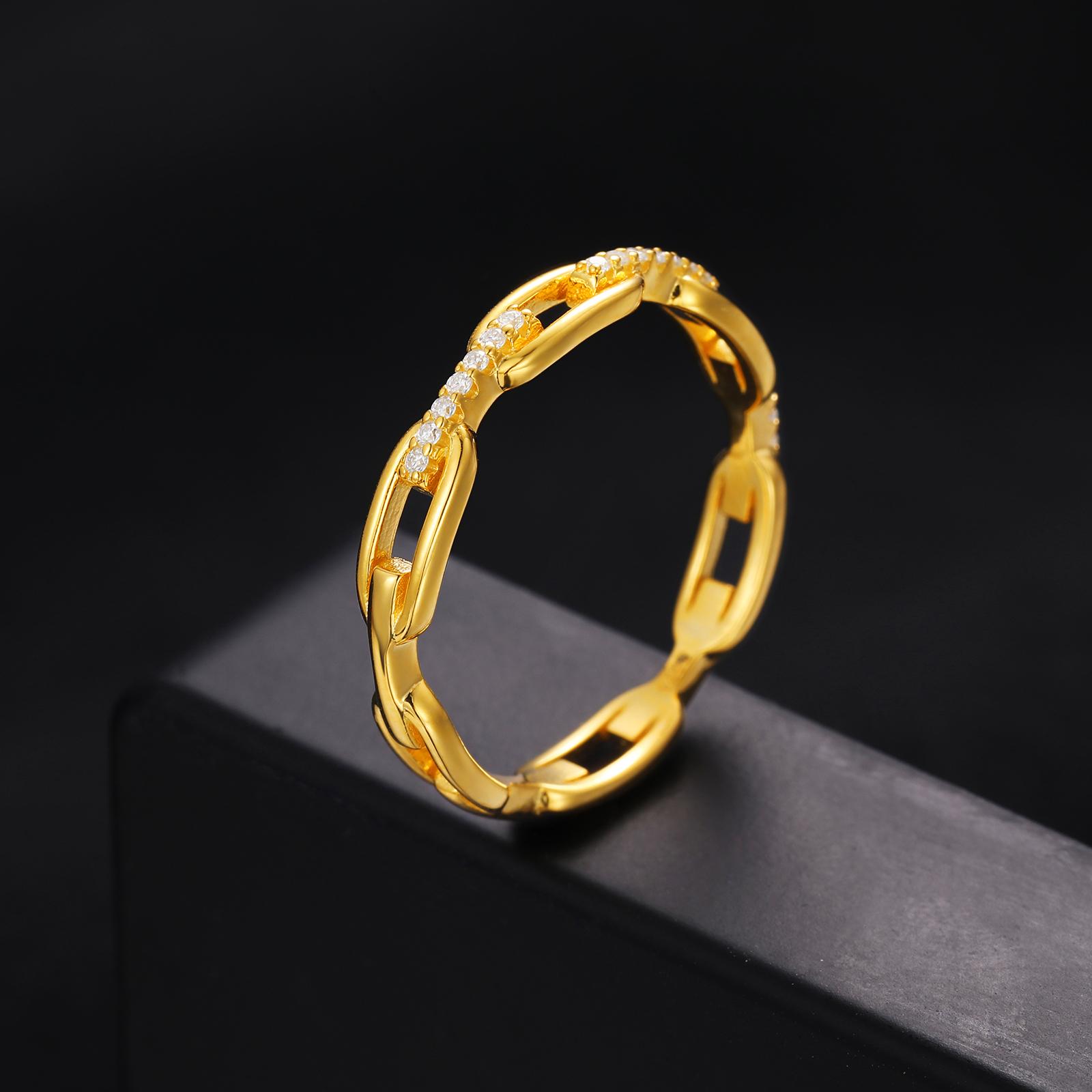 【#R45】3mm Cuban Link Ring Curb Link Chain For Women Couples Unisex Vintage Stylish Rings Golden Silver Color Hip Hop Men Fashion Jewlery