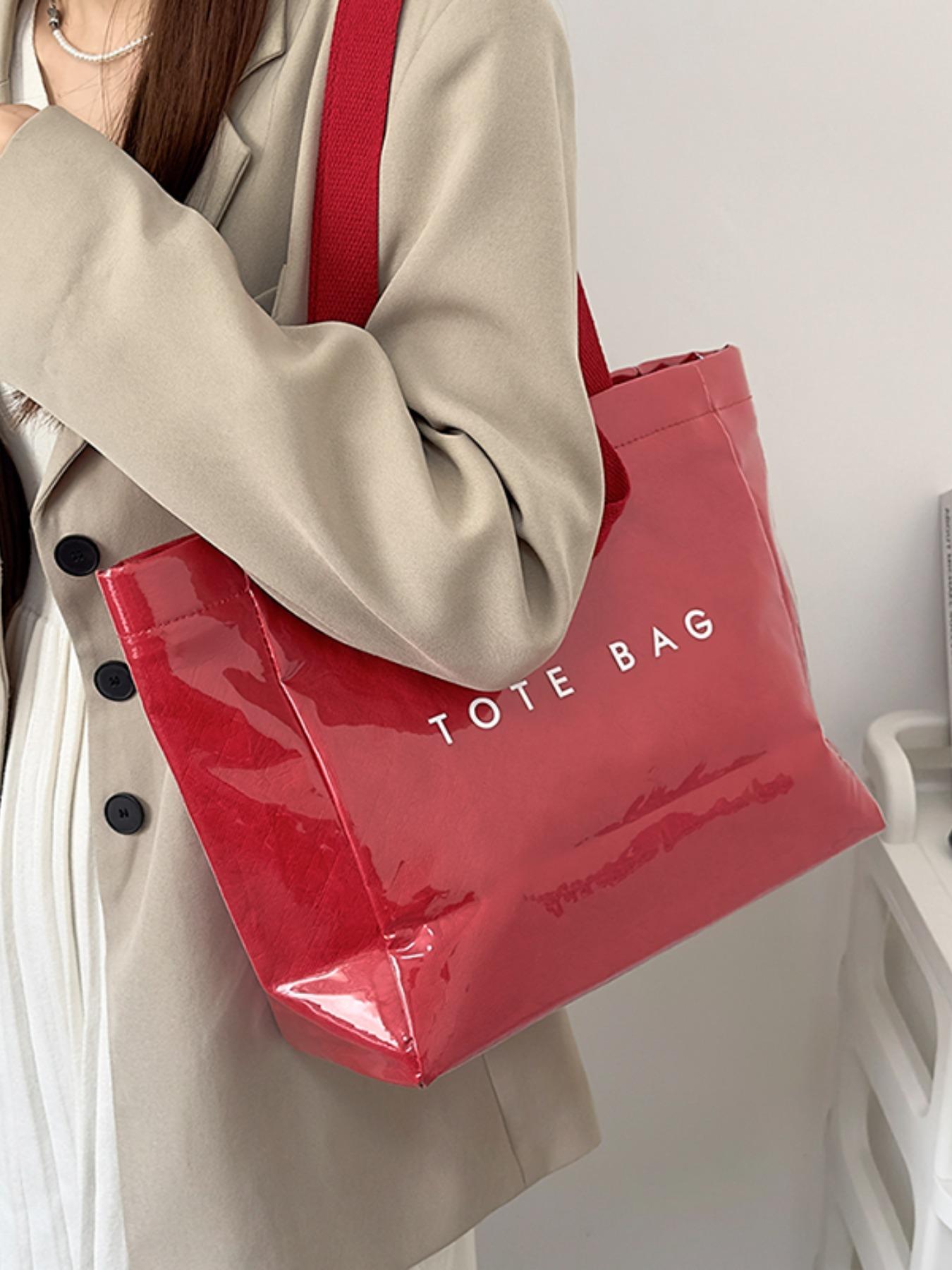 Women's Solid Color Tote Bag Office Work Bag, Fashionable Large Capacity Shoulder Bag for Work & Daily Used, Casual Trendy Versatile High-quality Daily Commuting Bag