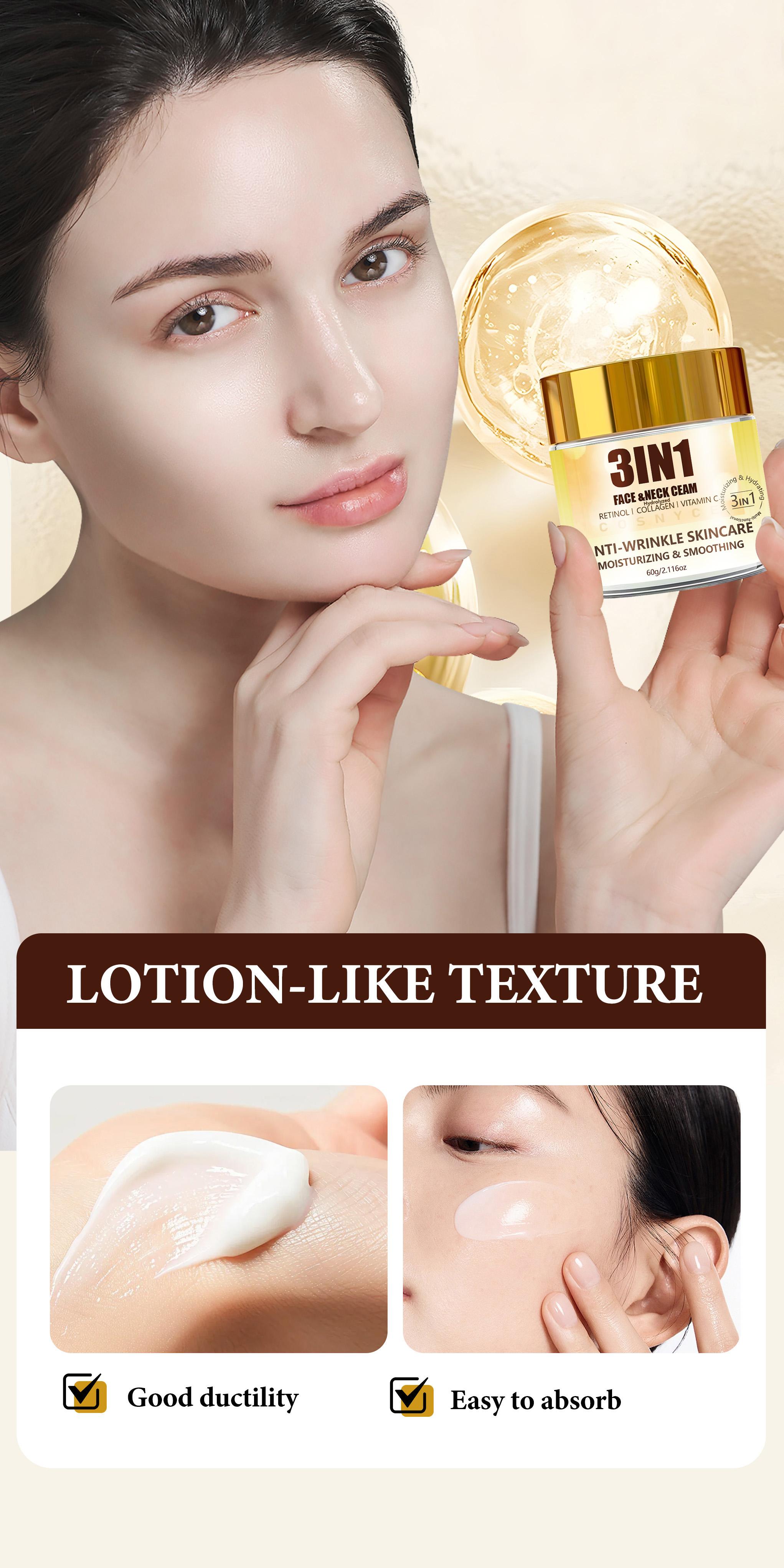 Cosnyce Triple-Action Face & Neck Cream, Vitamin C Hydrolyzed Collagen, Moisturizing & Hydrating, Skin Care Essential