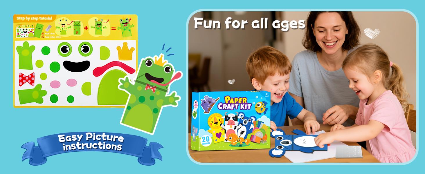 20 Crafts in a Box, Arts and Crafts Kit with Envelopes Glue Stick Tape, Fun for Creativity & Fine Motor Skills, Gift for Kids Birthday Party Christmas