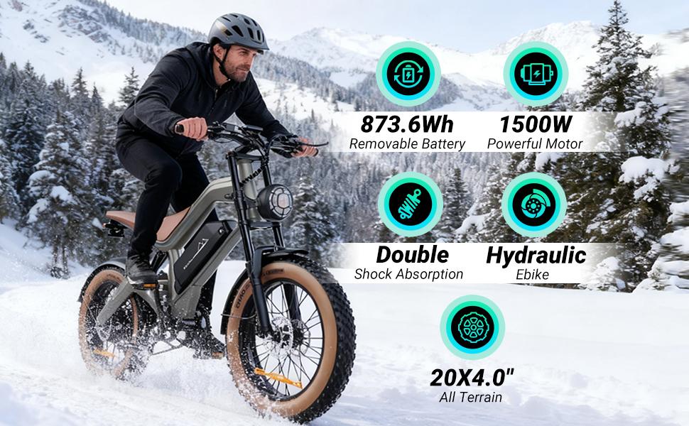 DYU M20 All Terrain Electric Bike 1500W Motor 873.6Wh Battery 100 Miles Range Dual Hydraulic Brakes 20X4.0" Tires