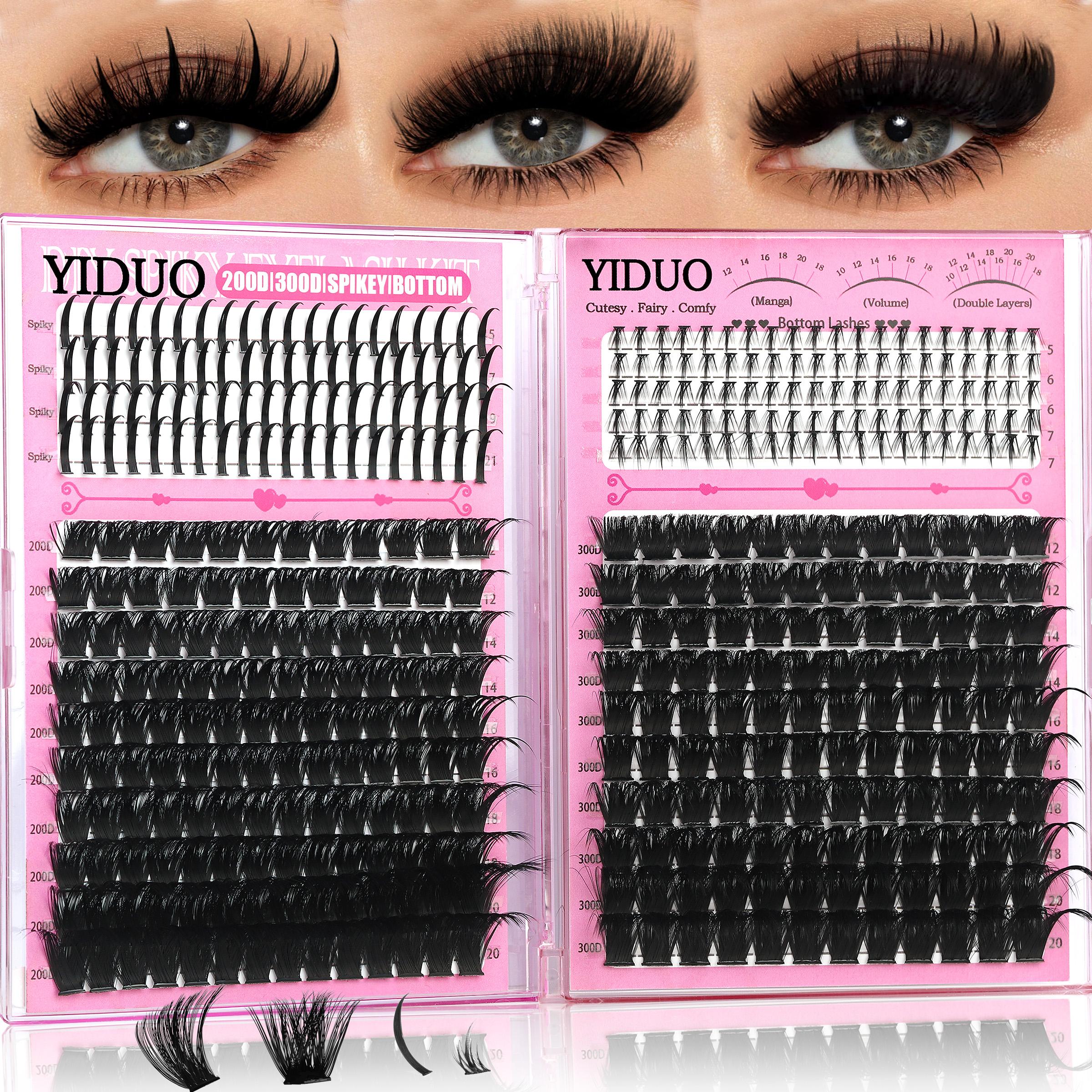 8-Style Volume D-Curl Individual Lash Clusters Kit - 1520-Piece, 40D-300D & Bottom/Spiky Styles - Eyelash Extensions Kit with Lash Bond & Seal, Tweezers, Remover, Eyeliner Pencil & Eyelash Brush - Easy DIY At-Home Eyelash Set
