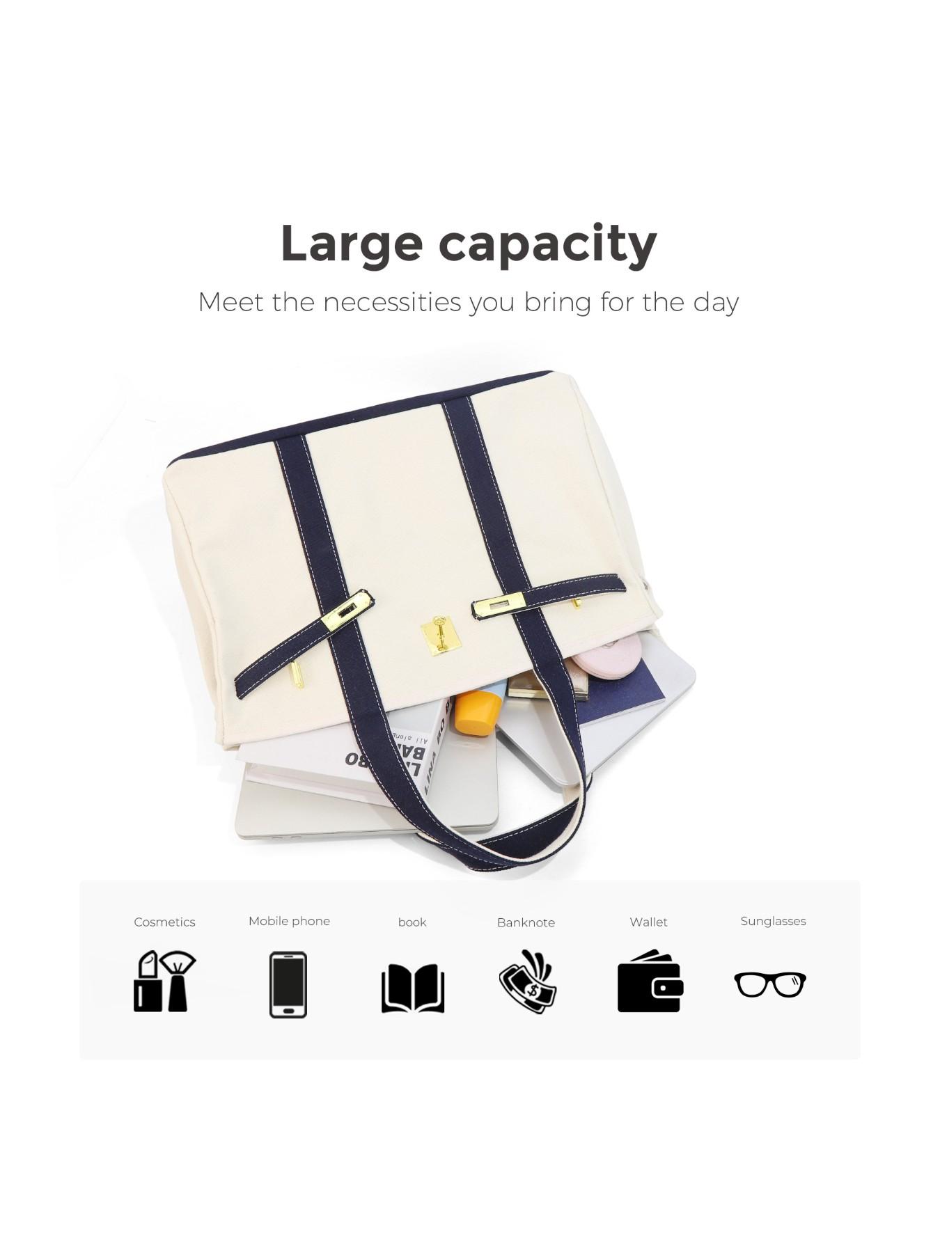 New High-End Canvas Colorblock Handbag, Fashion Patterned Bag, Large Capacity Commuter Tote Bag, Versatile and Stylish, Perfect for Daily Use