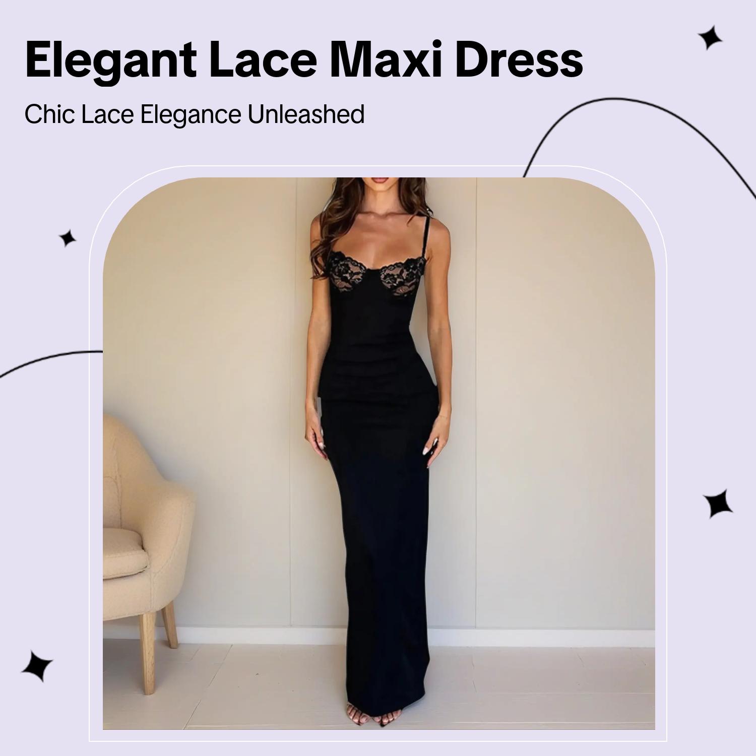 Women's Plain Contrast Lace Split Thigh Cami Bodycon Dress, Elegant Sweetheart Neck Sleeveless Maxi Dress for Party Club Dating Wear, Formal Wear Ladies Summer Clothes