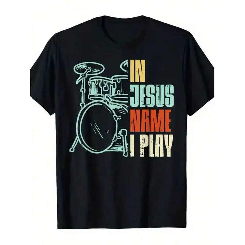 Christian Drummer Men's T-Shirt - Washed Cotton Short Sleeve Crew Neck T-Shirt, Novel Design, Pure Cotton Boutique Versatile T-Shirt, Perfect For Summ