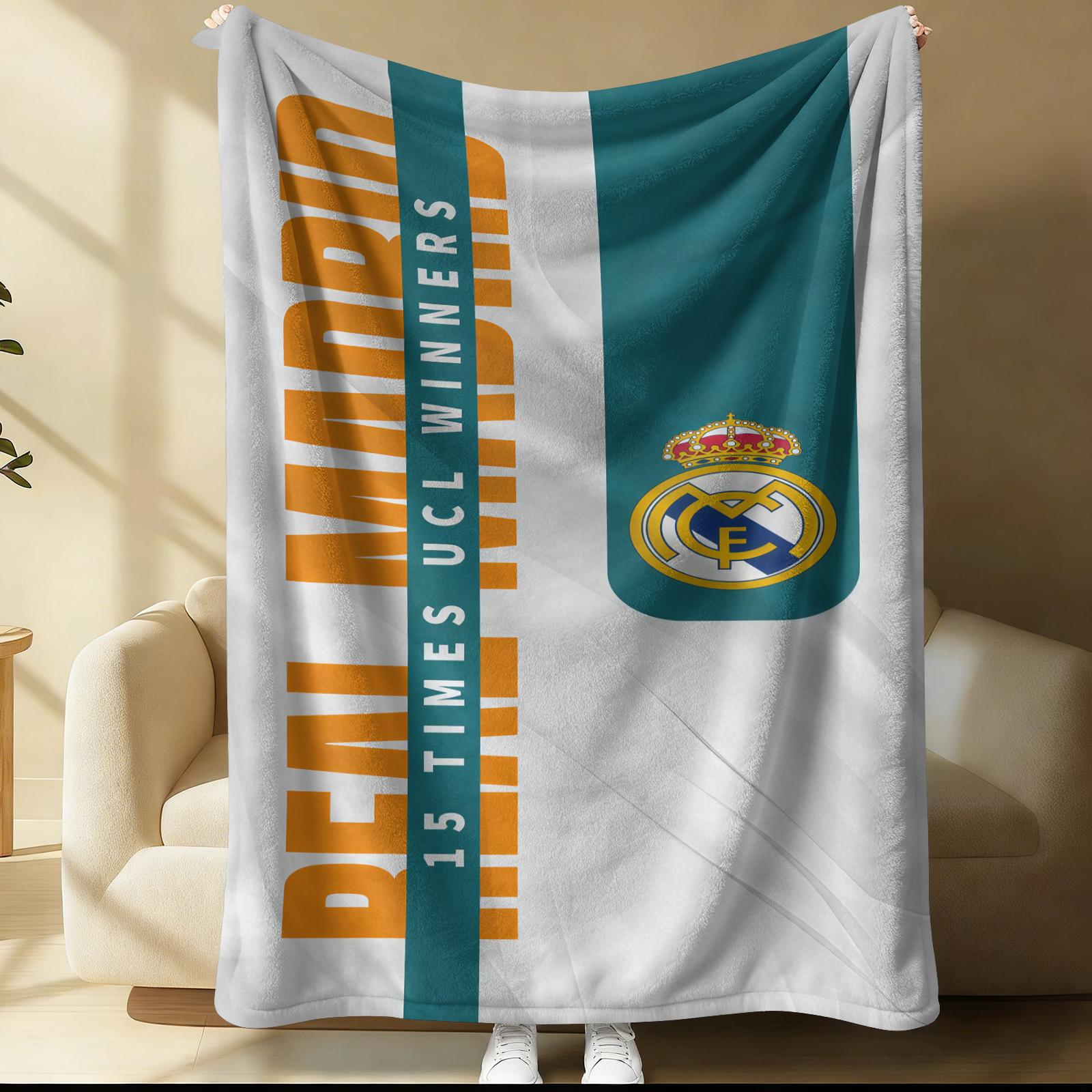 Real Madrid Themed Blanket, Suitable For Daily, Festival, And Birthday Gifts For Children And Adults. 1 Piece Of Soft, Warm, Lightweight Single-Sided Printed Plush Blanket, Suitable For Bed, Sofa, Car, And Room Decoration