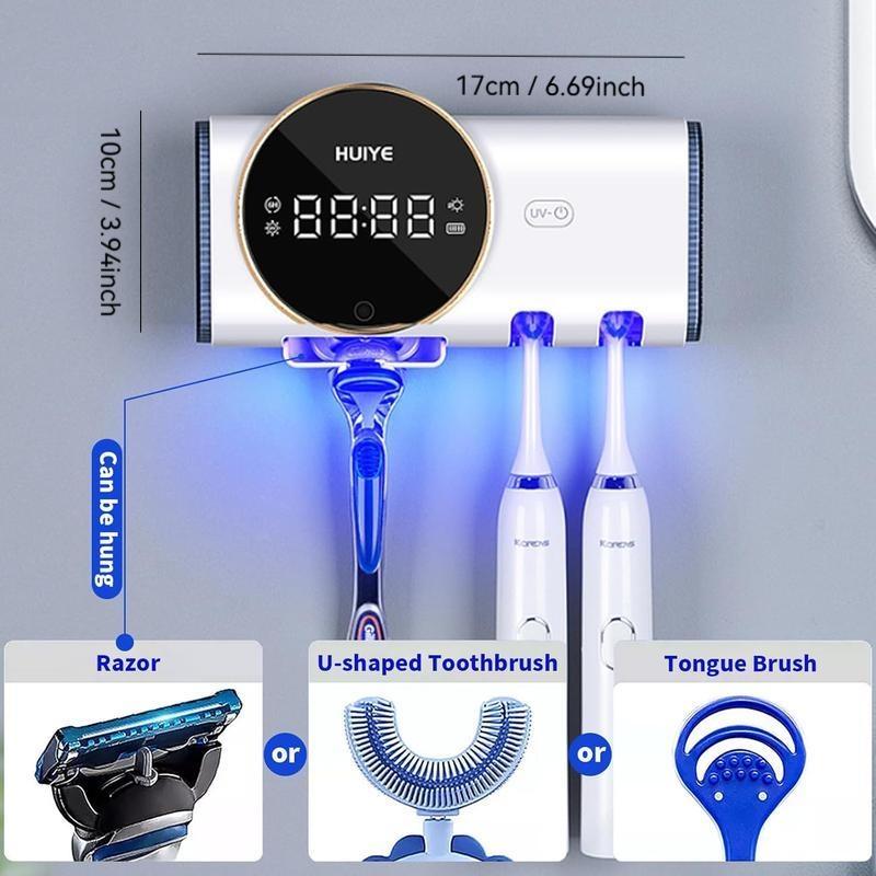 2026 Upgraded Bathroom Toothbrush Holder, Infrared Toothbrush Sanitizer, Wall-Mounted Design, Compatible with Various Toothbrush Sizes, Features Air-Drying Function, Equipped with an LED Smart Display
