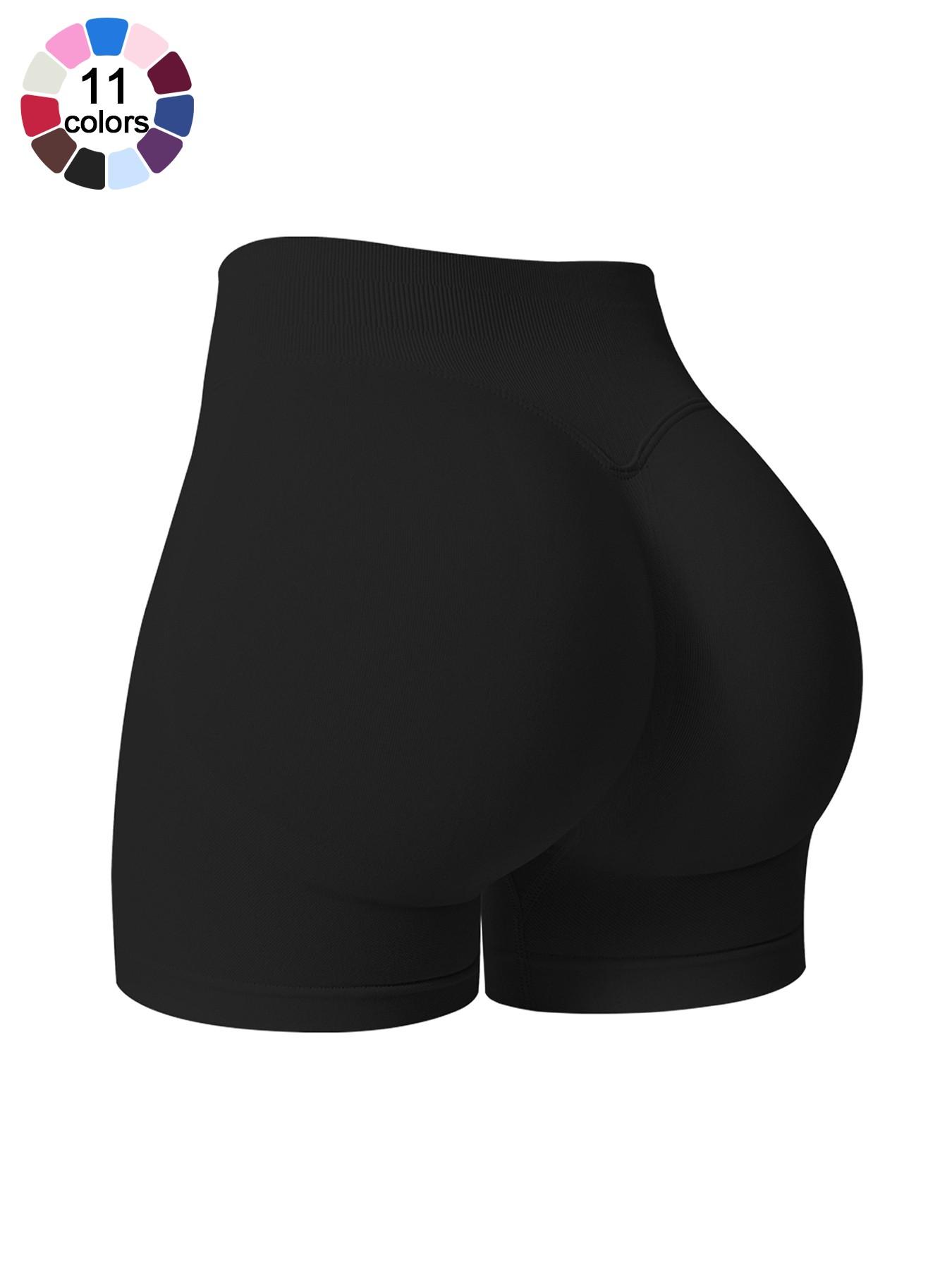 Women's Solid Color Sports Shorts 4 Way Stretch No Show Breathable Soft Comfortable High Waist Butt Lifting Shaping Active Bottoms Shorts Gym Training Seamless Peach Butt Shorts Outdoor Running Cycling Indoor Pilates Daily Versatile Yoga Shorts