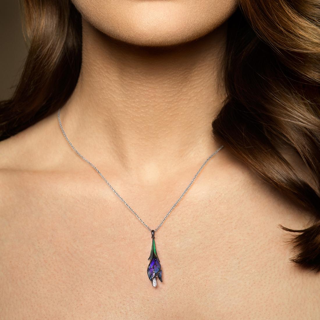 SANTUZZA 925 Silver White Cubic Zirconia Pendant Without Chain For Women Tulip Flower Delicate Jewelry