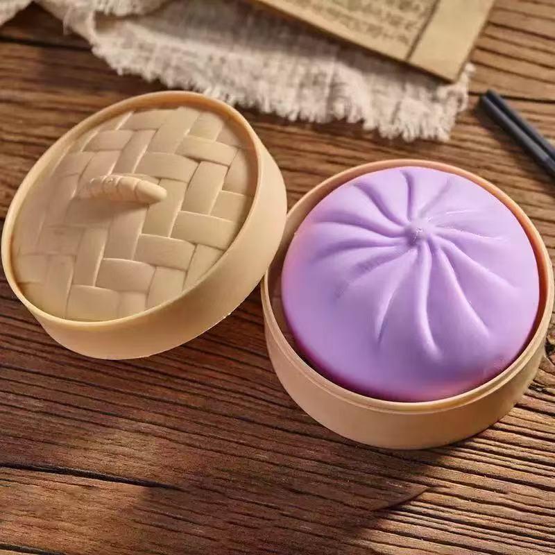 Stress Toys 1PC Colorful Dumpling Stress Balls Fidget Sensory Toy,Squeeze Dough Ball Stress Relief Hand Toy,Bun With Food Steamer Stretchy Desk Toys Puking Ball Squishy Toys Knee Dough Dumpling Squishy Cute Toys Squishy Fidget Toys dumpling  toy glitter