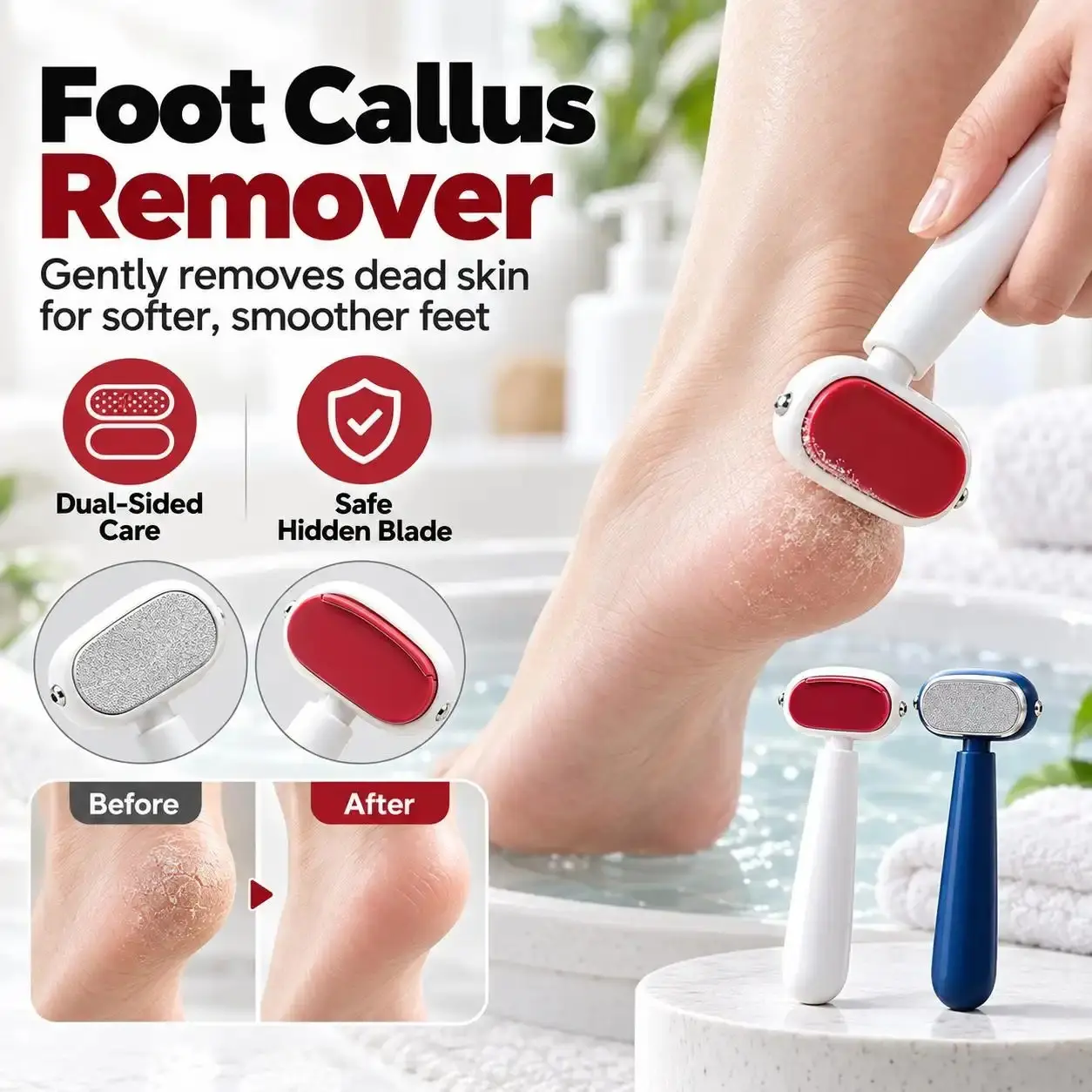 2-in-1 Foot Callus Remover, Double-Sided Pedicure Tool with Hidden Stainless Steel Blade & Fine File, Detachable Replaceable Head for Rough Heels & Dead Skin Care   callus remover for feet