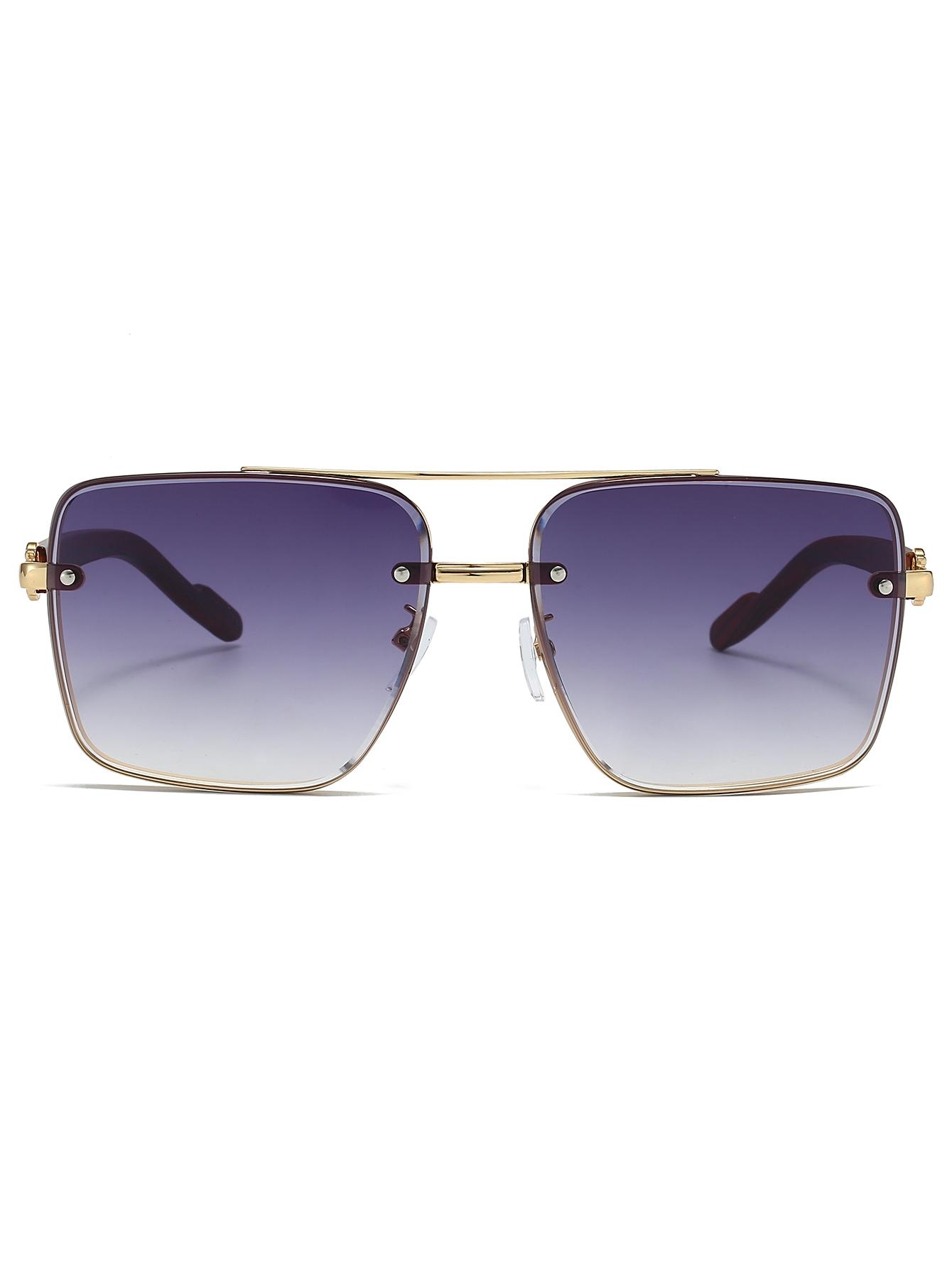 Men's New Full Frame Square Glasses, Retro Dual Bridge Design, Imitation Wood Texture Temples, Metal Frame, Classic Fashion Decorative Eyewear, Square Frames