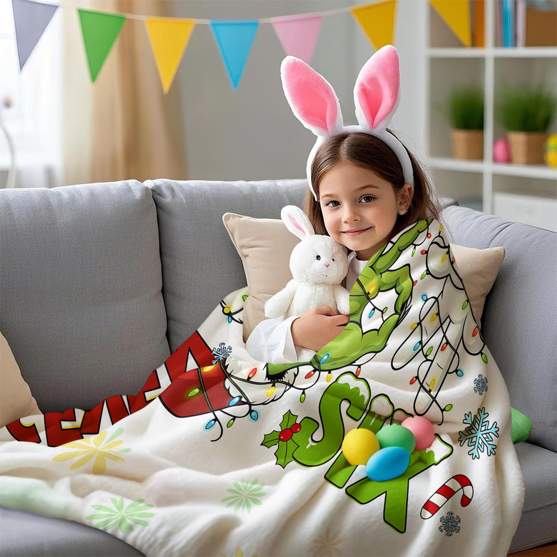 Christmas Cheer Flannel Blanket, Festive Holiday Throw Blanket with Colorful Grinch Hand and Bold 'SEVEN' and 'SIX' Text, Cozy Warm Cover for Home, Perfect Gift for Holiday Celebrations and Winter Naps