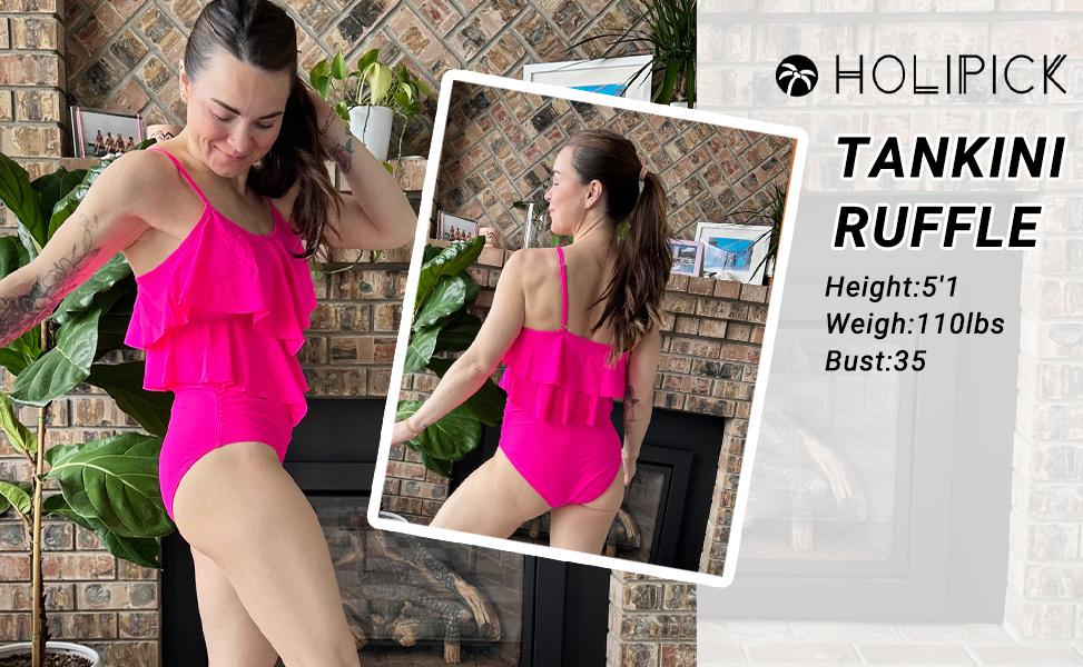 Holipick Tankini Swimsuits for Women Two Piece Bathing Suits Ruffle Tops with High Waisted Bottoms Bikini Sets for Teen Girls
