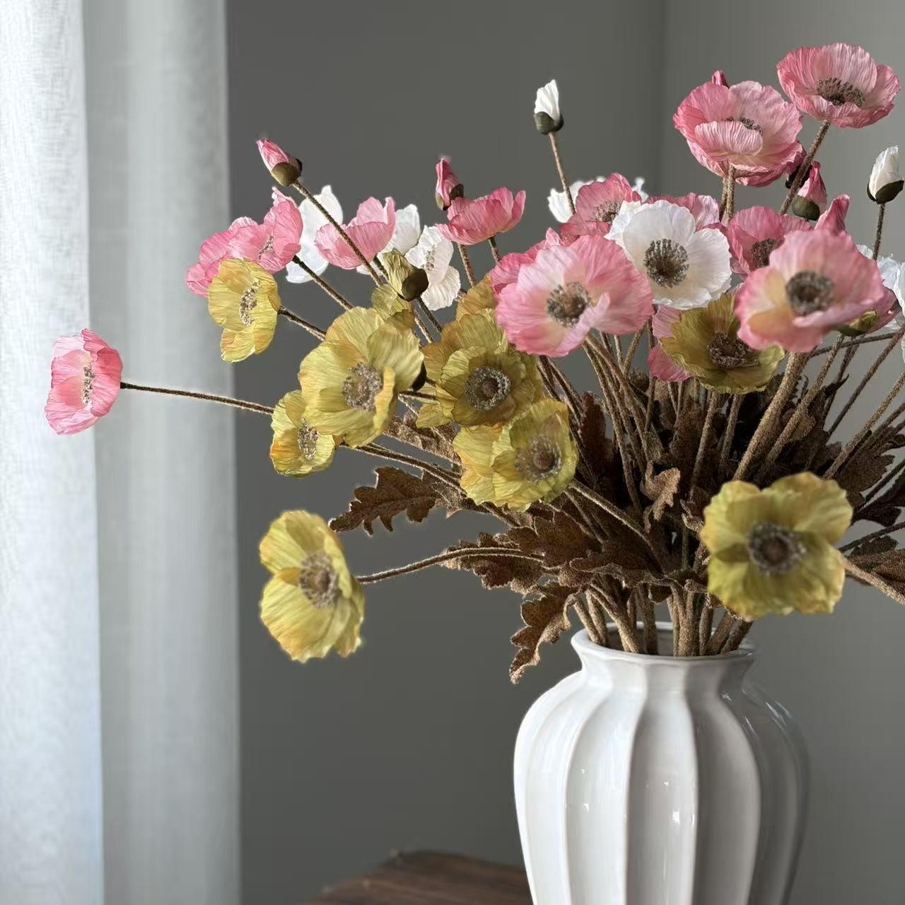 High-Quality Autumn Color Poppies Simulation Flowers, Soft Decoration Pairing, Factory Direct Quality, Perfect for Home Decor