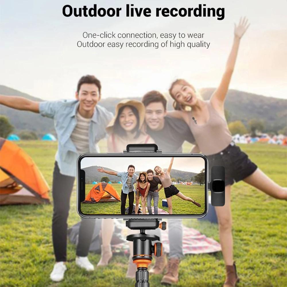 Wireless lavalier microphone (with velvet microphone cover) suitable for IOS or Android black mini professional noise cancelling microphone, mobile live streaming, suitable for outdoor video logs, travel TikTok and adventure vlogs, noise cancelling microp