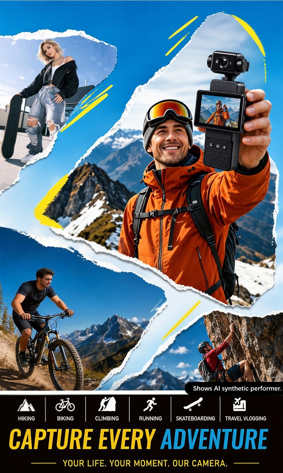 Action Camera, Back Clip Hands Free Wearing, Wearable Action Cam, 270° Rotatable Camera Lens, 90° Adjustable Screen,Loop Auto Overwrite Recording, HD  Clear Photo Shot, For Pet Walking  Cycling , Portable Vlog Cam