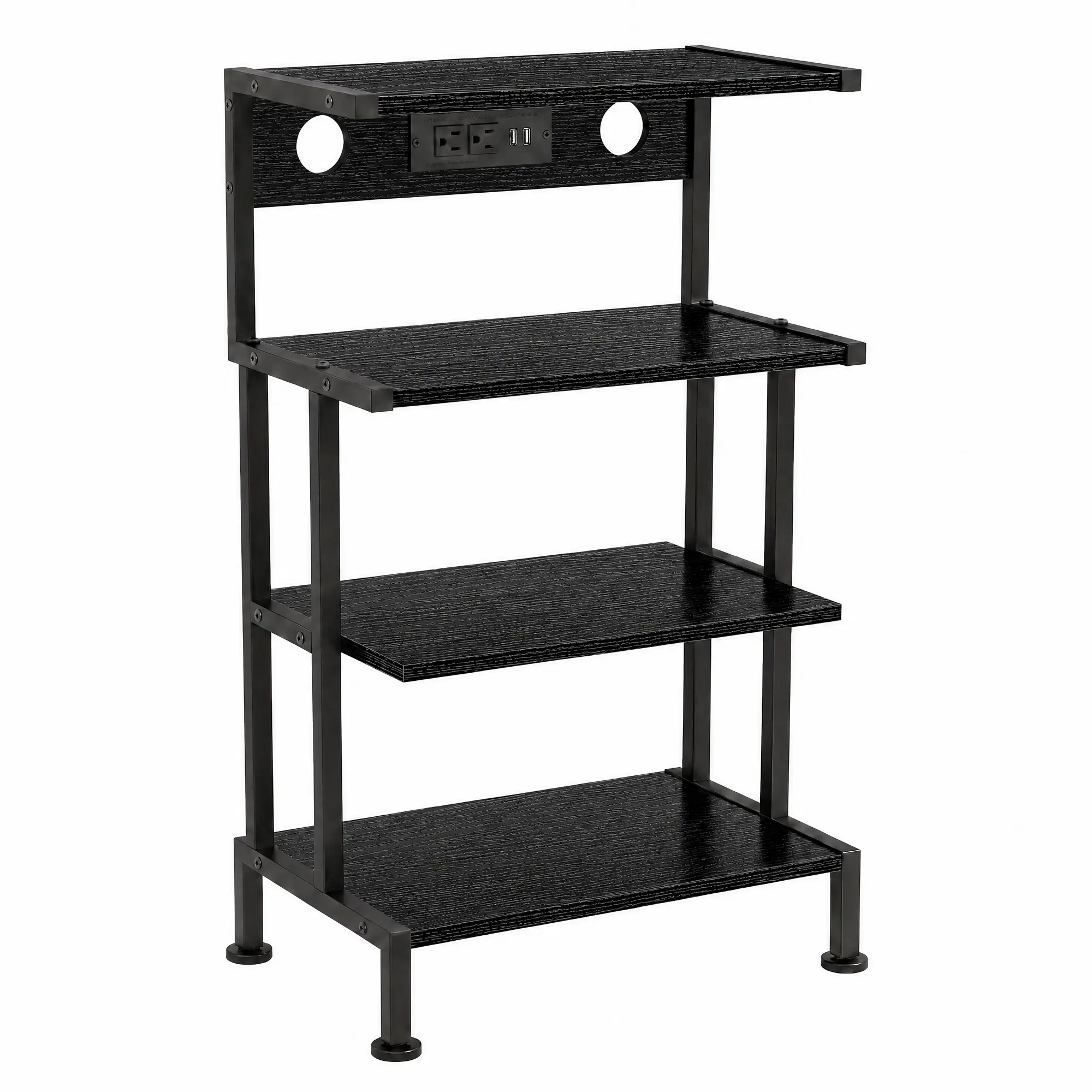 4-Tier Gaming Console Stand with 3 AC Outlets and 2 USB Ports | Gaming Shelf & Record Player Stand with Heavy-Duty Iron Frame