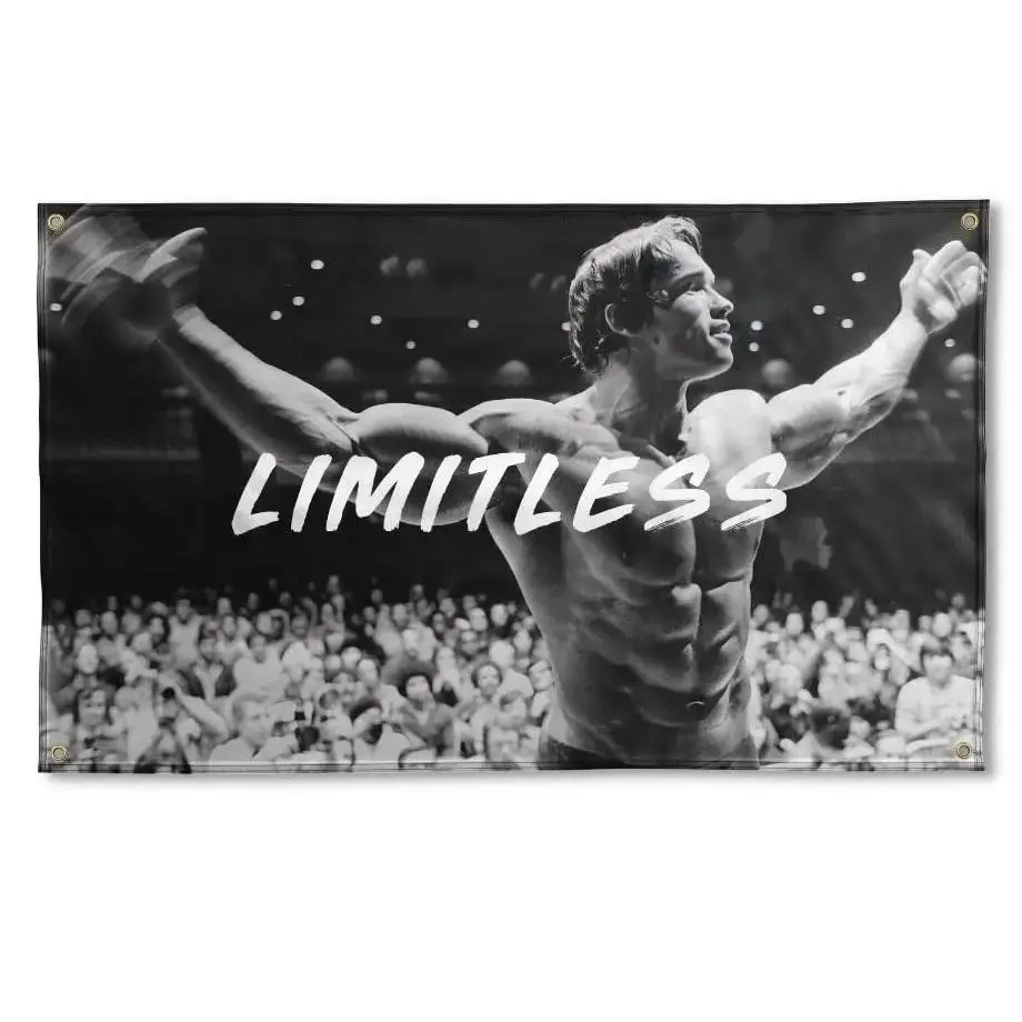 The Governator Poster SCHWARTZ'S Limitless 3x5 Flag |   Gym Motivation Fitness Poster |   Durable Cool Tapestry |   Man Cave Wall Decor with Metal Grommets for College Dorm Room