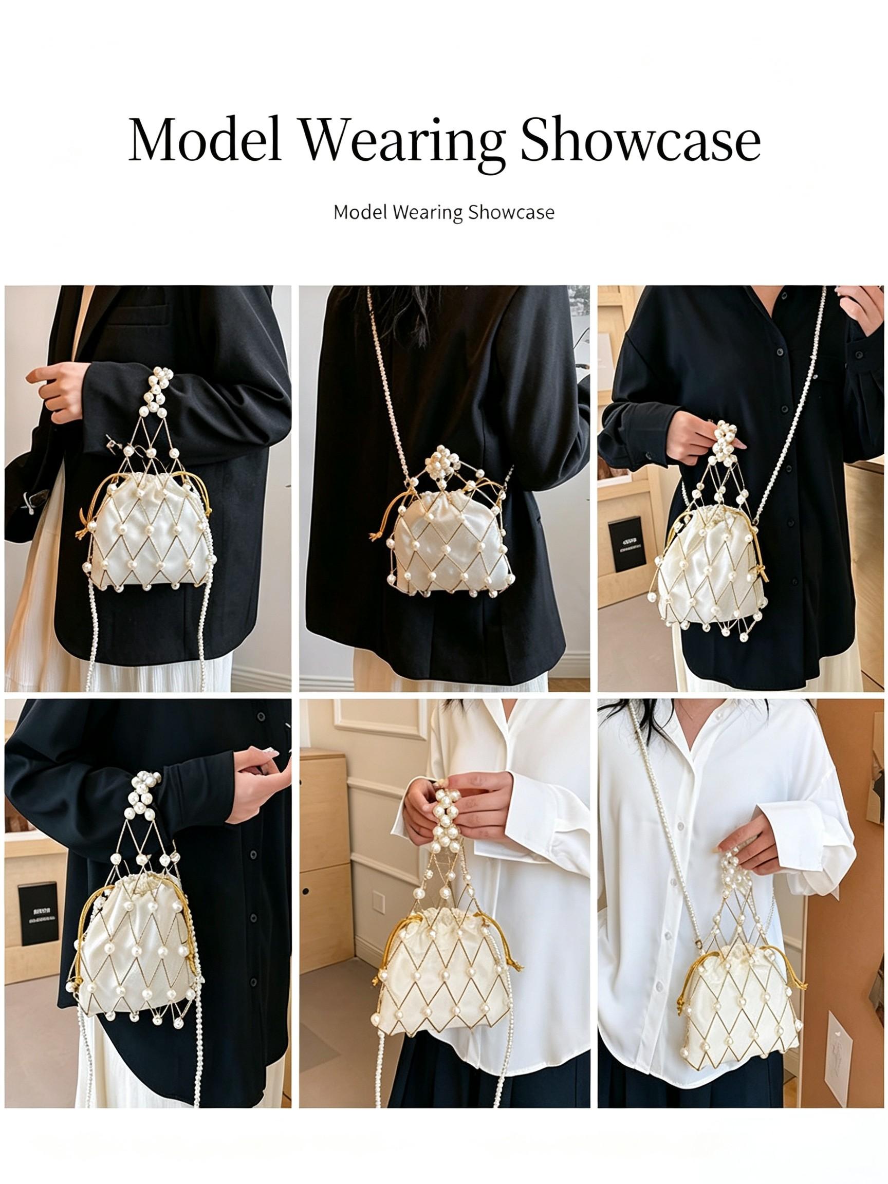 Pearly Net Pouch Bag for Mobile Phones, Unique Luxury Design, Soft Style Women's Essential Bag, Perfect for Parties and Dates, Christmas Atmosphere Enhancer, Fashionable Unique Bags