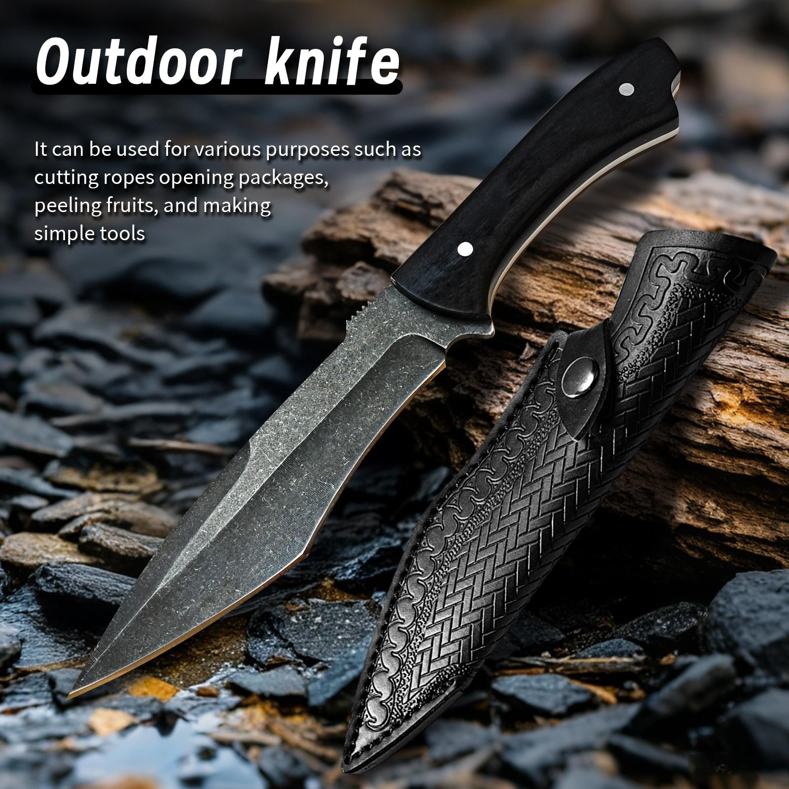 High-carbon steel knife A meat cleaver for professional .fruit cutting， It has a fixed blade and comes with a  sheath. The blade surface is stone-washed, making it sturdy and durable. The handle is comfortable and ergonomically designed, fathersdaygifts