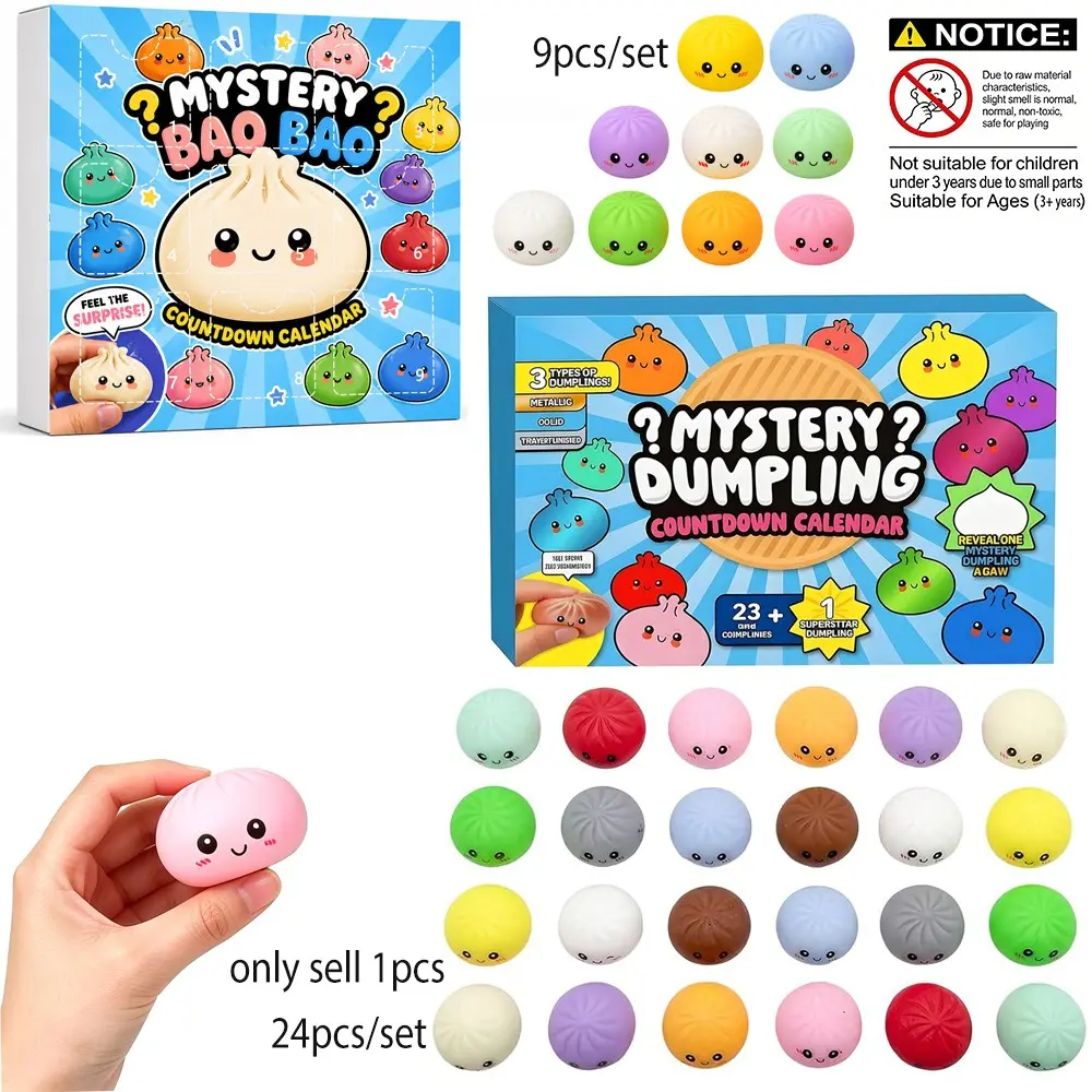 2026 Dumpling Squishy Advent Calendar, 24pcs Mini Funny Bao Bun, Mystery Countdown Box, Stress Relief Sensory Fidget, Random Surprise Gifts for Adults & Teens