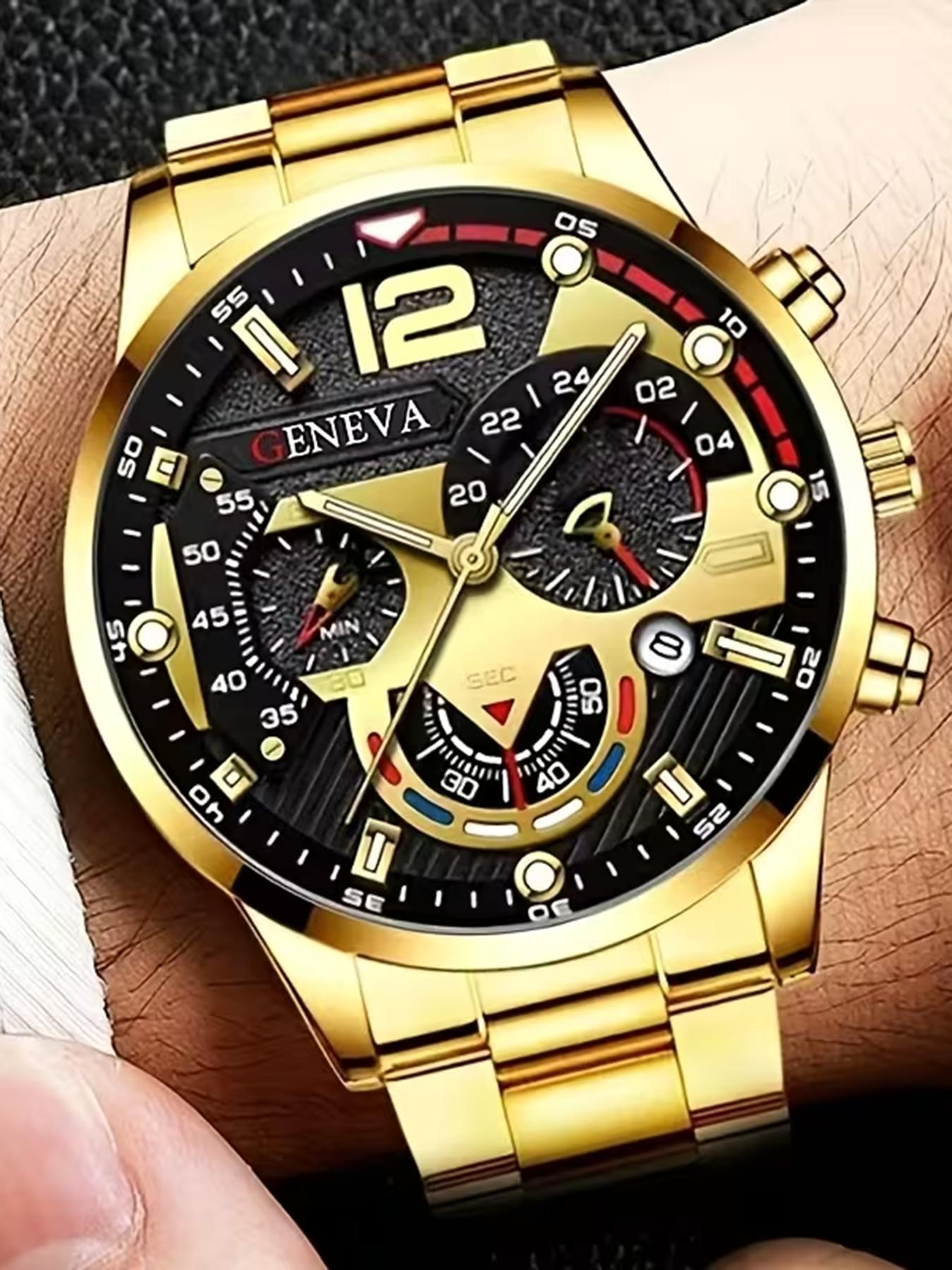 10 piece set of men's luxury watches with multi colored dials, suitable for both business and casual wear, making it an ideal gift for his birthday or holiday