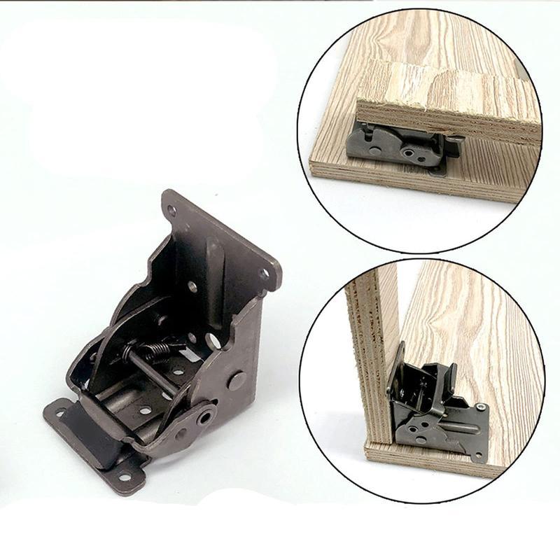 8 Pack Foldable Self Lock Hinges with Mounting Screws, Rigid Folding Brackets Table Leg Support Bracket for Folding Table Leg Bed Feet, Folding Shelf Brackets, Folding Table Bracket, Black, Stainless Steel Bracket