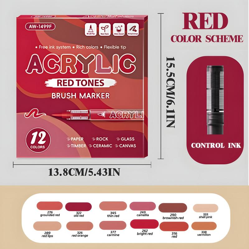 Acrylic Paint Markers, 12Pack Soft Brush Tip Acrylic Paint Pens, Professional Color System,Quick-Drying Waterproof Ink, for Rock Painting Plastic Wood Canvas Glass Ceramic Metal Art Drawing Supplies Art Crafts Supplies Christmas Gift