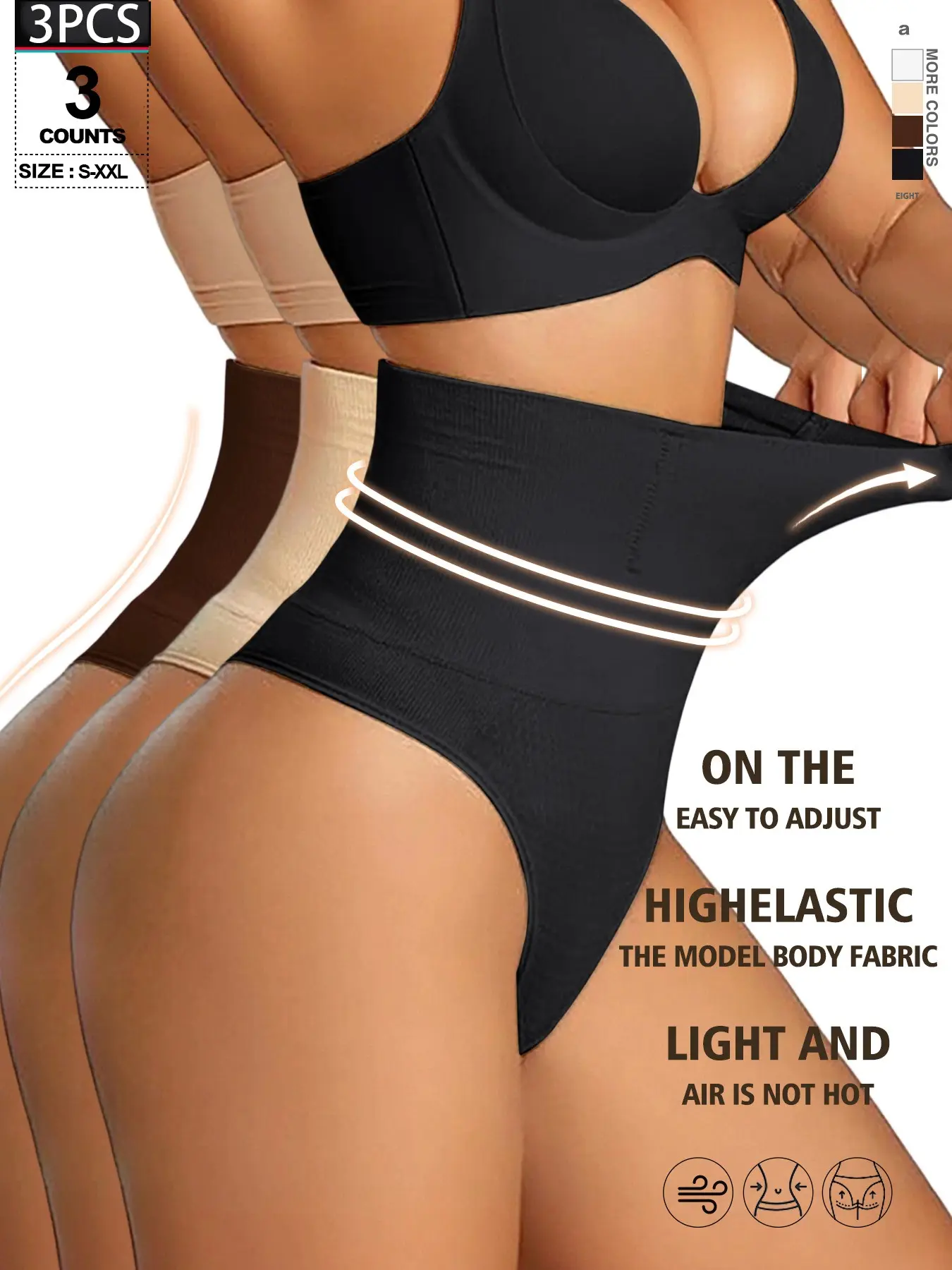 Women High Waist Seamless Tummy Control Thong Shapewear, Butt Lifting Invisible Compression Panties, Casual All-Seasons Wear