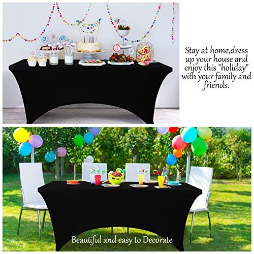 10 Packs 6FT Rectangular Spandex Table Covers, Fitted and Stretched Tablecloth, Reusable, Washable and Wrinkle-resistant For Banquet, Meeting, Wedding and Parties  Black Decor Ornaments