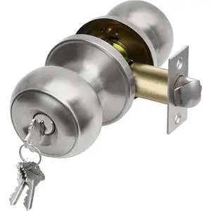 Keyed Entry Door Knob Set, Entrance Door Lock in Solid Stainless Steel for Exterior and Interior, Round Ball Handle