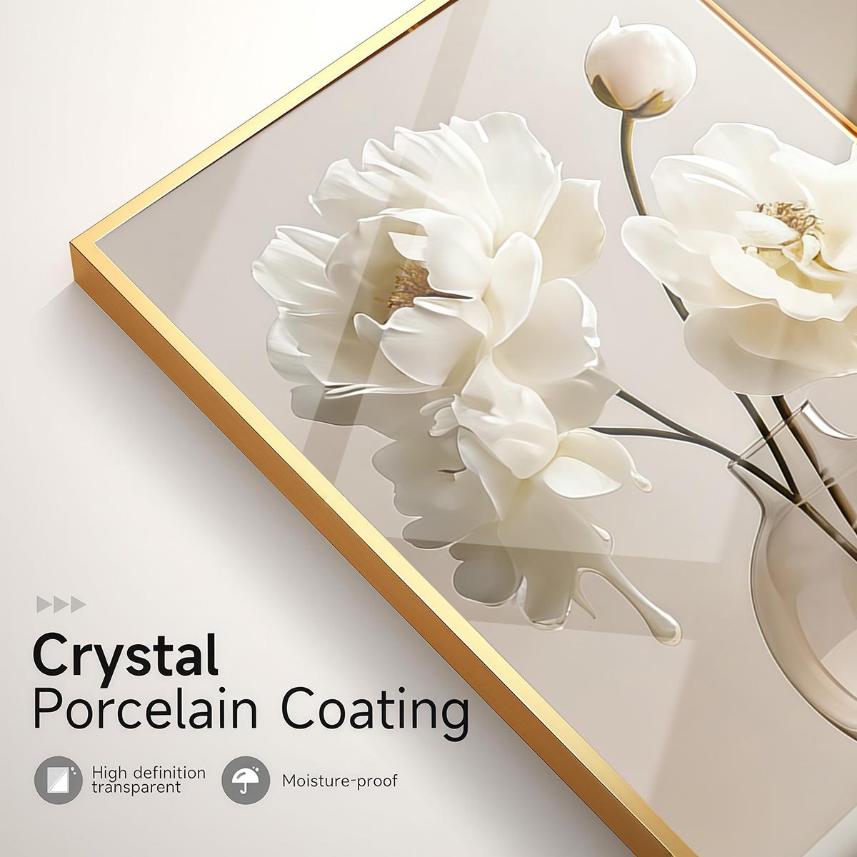 3 Counts Aluminum Alloy Framed Painting, Elegant White Liquid Floral Art Pictures, Home Decoration For Living Room, Bedroom, Office, Restaurant, Hallway Wall Decor, Odorless Print Artwork, Luxury Perfect Gift For Friends And Family