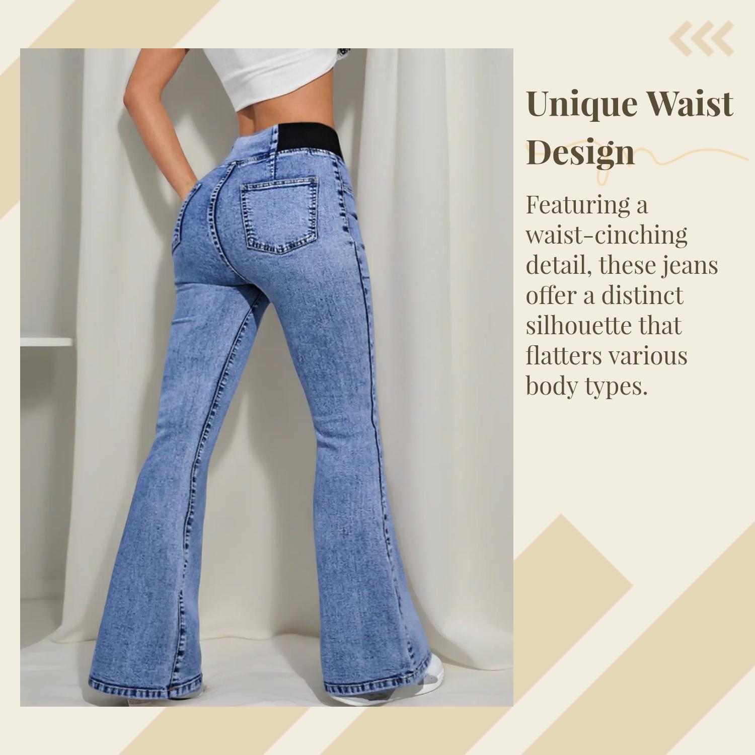 GILIPUR Y2K 2026 Women's Back Shirred Jeans, Mid - Rise Elasticity Waist Flared Jeans, With Pockets, Light Blue Washing Process, Kardashian Style, Women's Bell - Bottoms Wide - Leg Jeans, Waist - Cinching Design, Tchic Pants