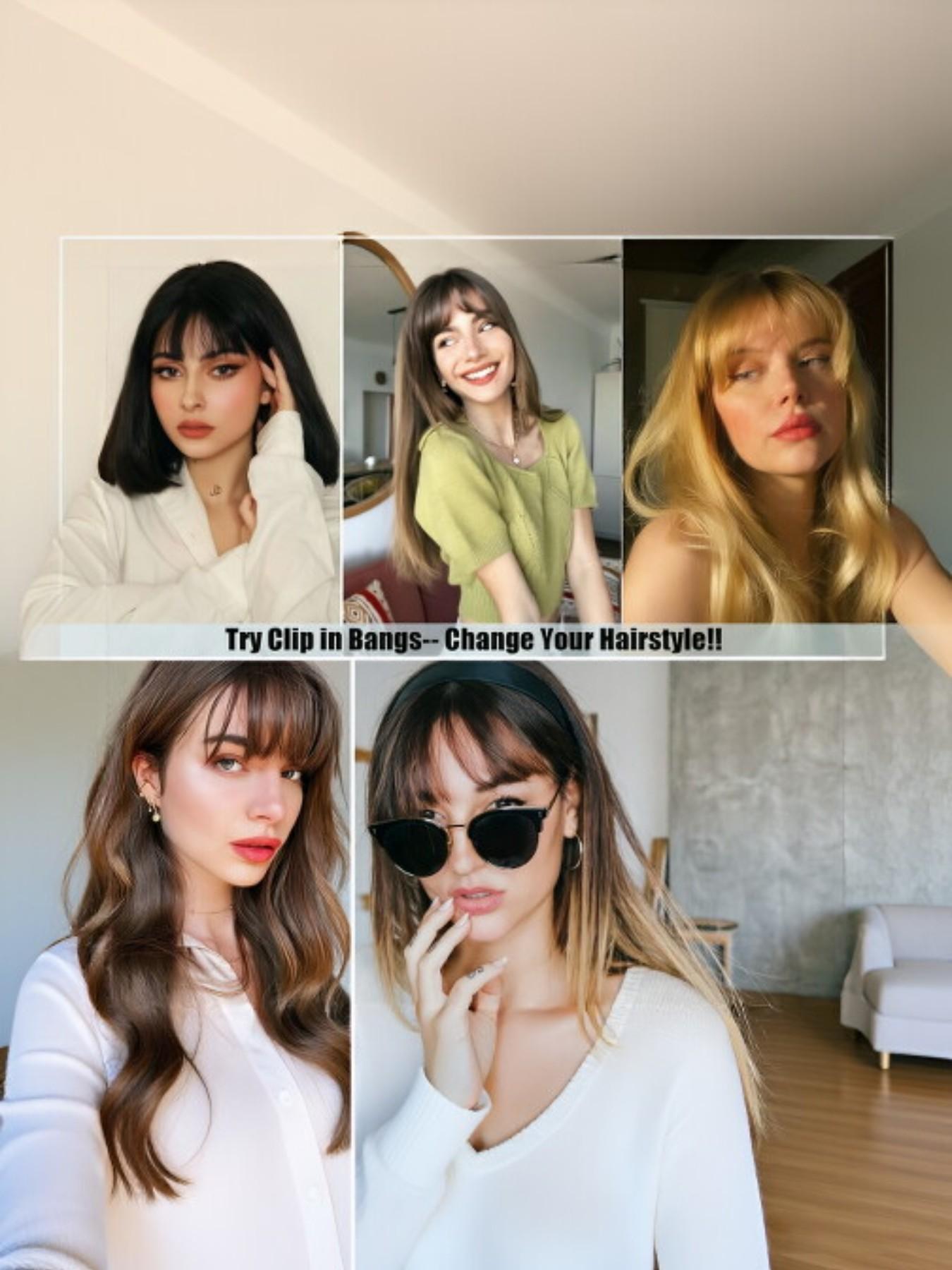 French Bang Clip-In Hair Extension, Curtain Bangs with Mirror Legs, Thick Bangs for Daily Wear, Real Human Hair