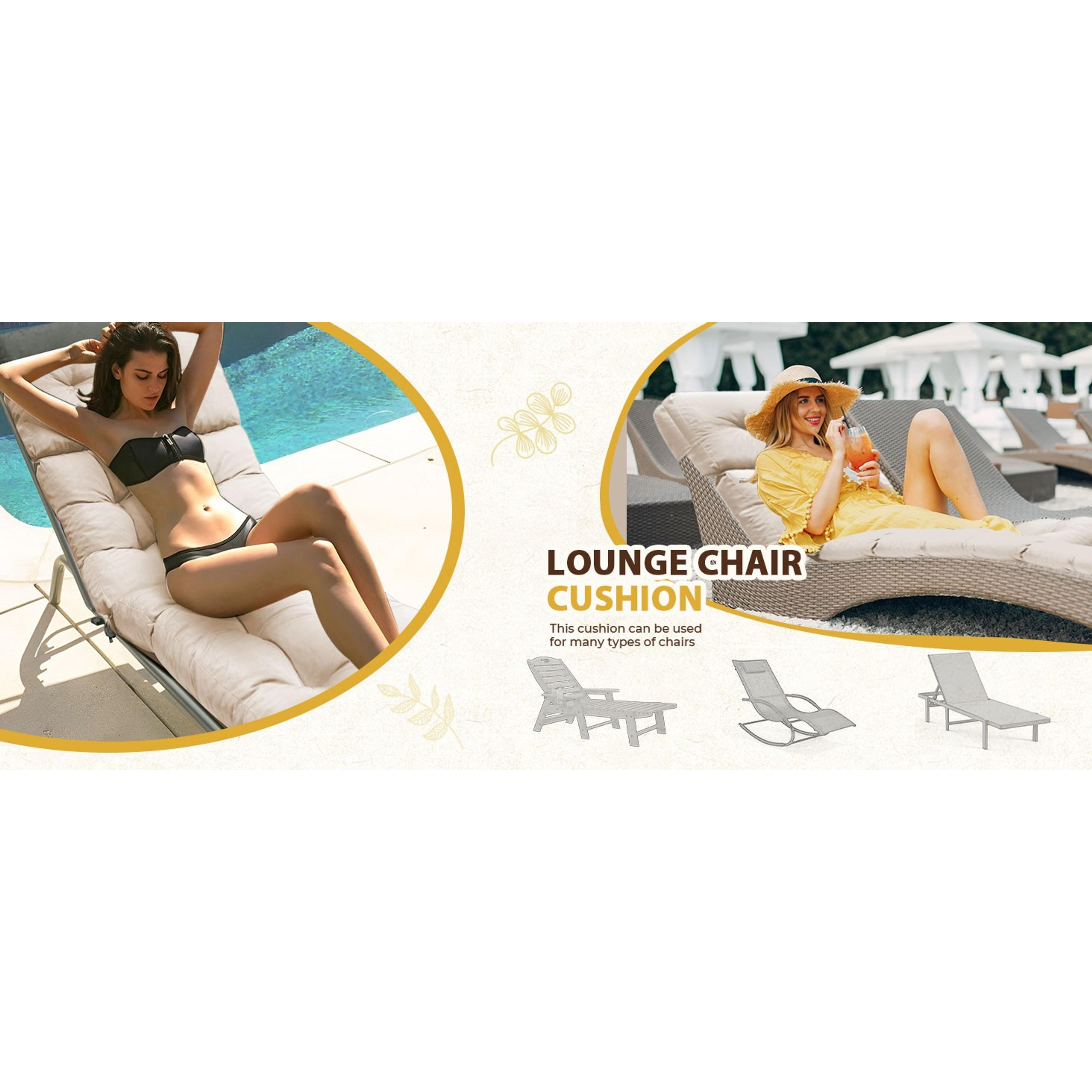 Outdoor Chaise Lounge Chair Cushion Waterproof 74.4 x 22 x 4.7 Inches Memory Foam Lounge Chair Cushions Replacement for Outdoor Furniture with Ties, Thickened Pool Lounge Chair Cushion, Beige