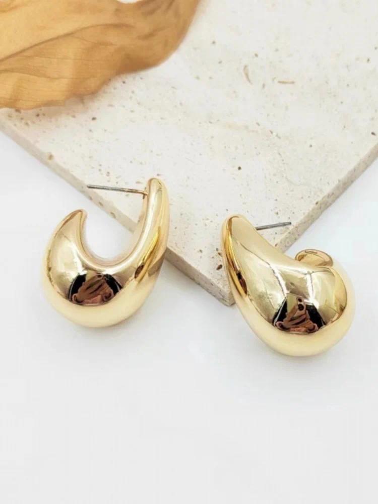 Small Water Droplets CCB Gold Color Smooth Stud Earrings for Women Exaggerate Punk Geometry Jewelry Accessories Girlfriend Gift