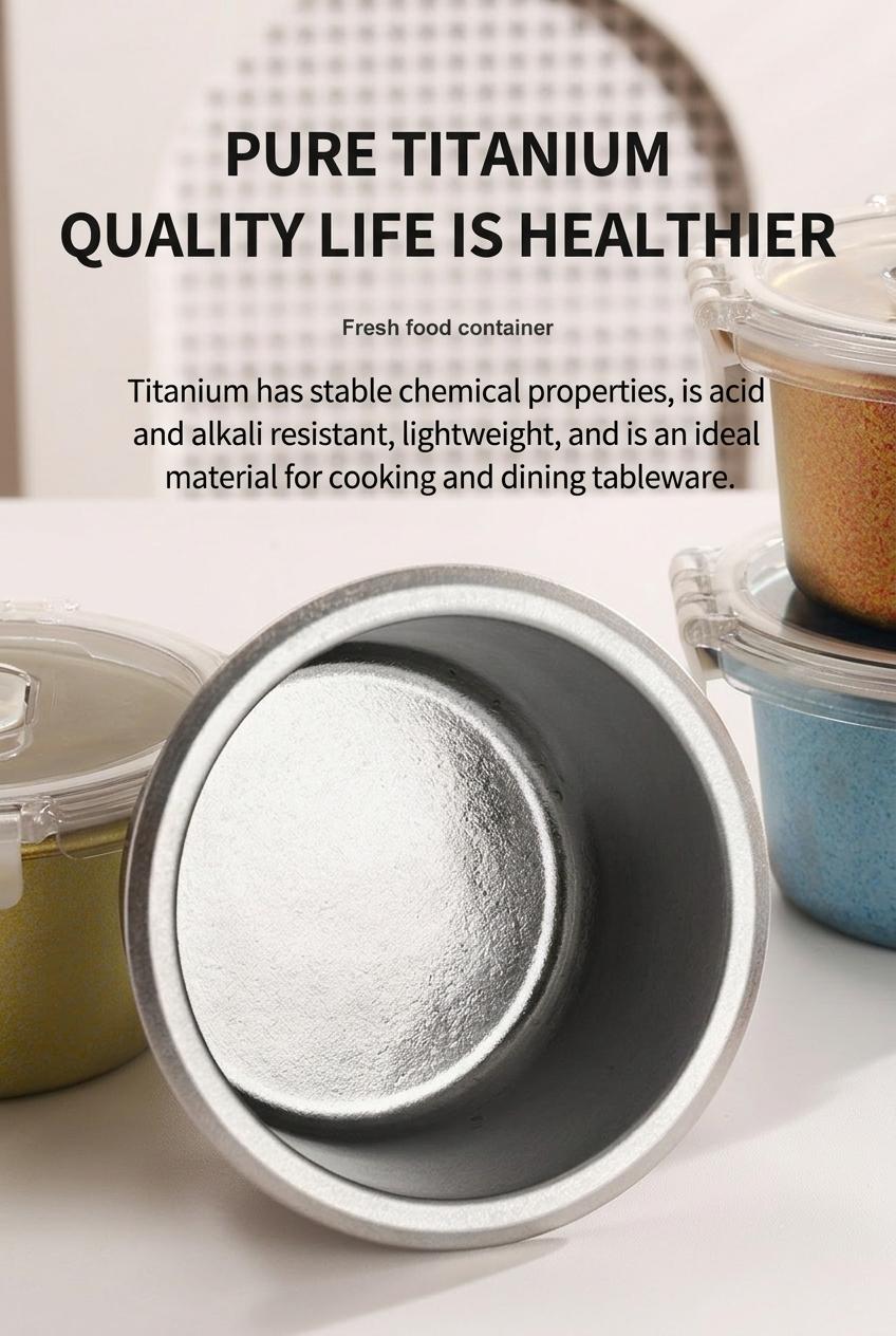 Food Grade Titanium Lunch Box, Round Meal Container with Lid, Leak-Proof Small Capacity, Home Refrigerator Storage, Kitchen Organizer