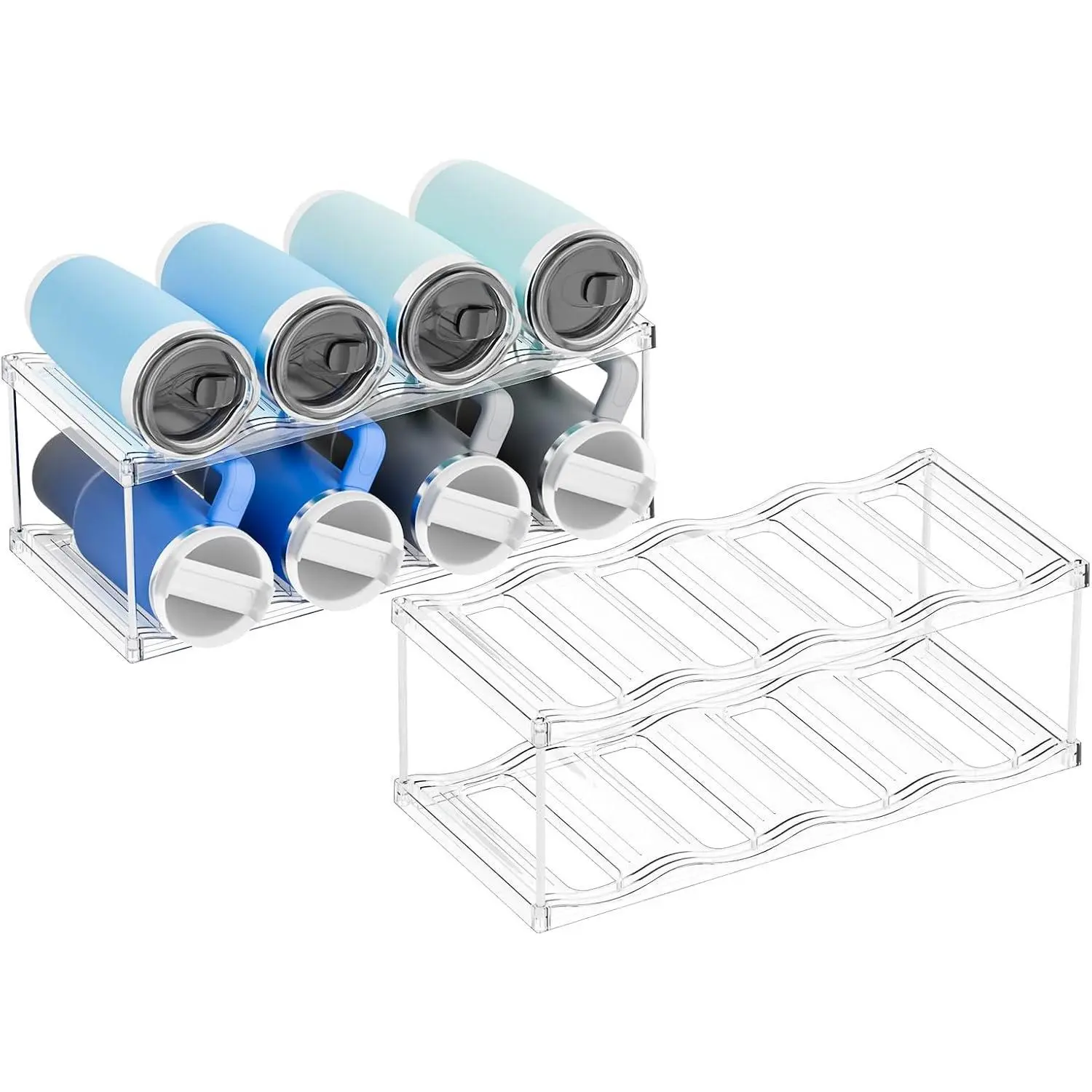 2 Pack Stackable Water Bottle Organizer for Stanley,Yeti 40 oz and Tumbler Organizer,2 Tier Waterbottle Storage Rack,Clear Acrylic Cup Organizers for Kitchen Cabinets,Countertop,Pantry Shelf