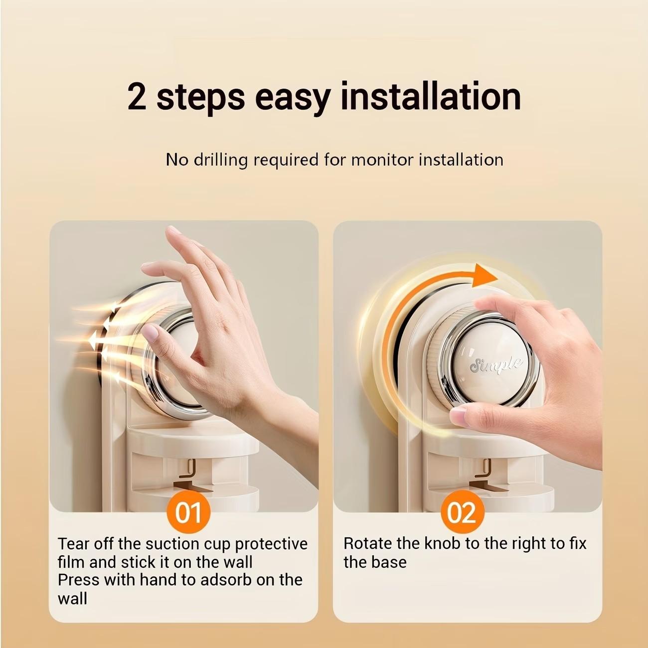 Monitor camera bracket, with adjustable length and angle, suction cup design for hole free installation, compatible with most monitor installations.